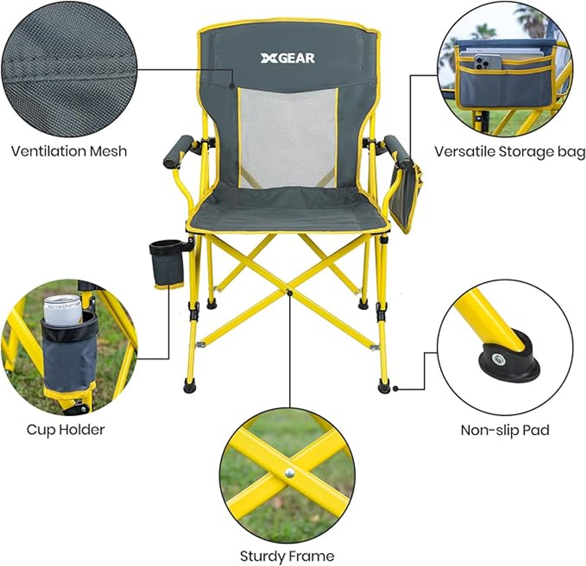 XGEAR Folding Chairs Breathable, Camping Chairs, Comfortable Heavy