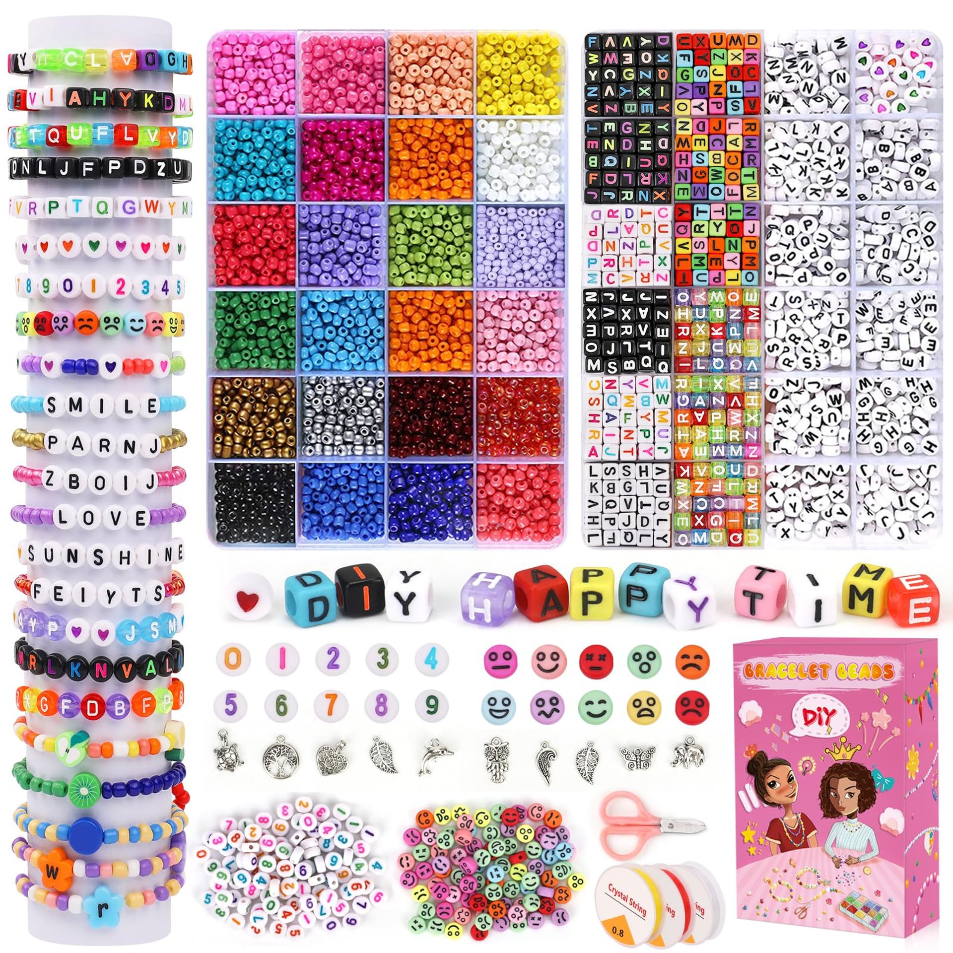 Bracelet Making Kit 5500pcs Glass Seed Beads with Alphabet Letters, Charms and Accessories for DIY Friendship Jewellery - A-4MM S