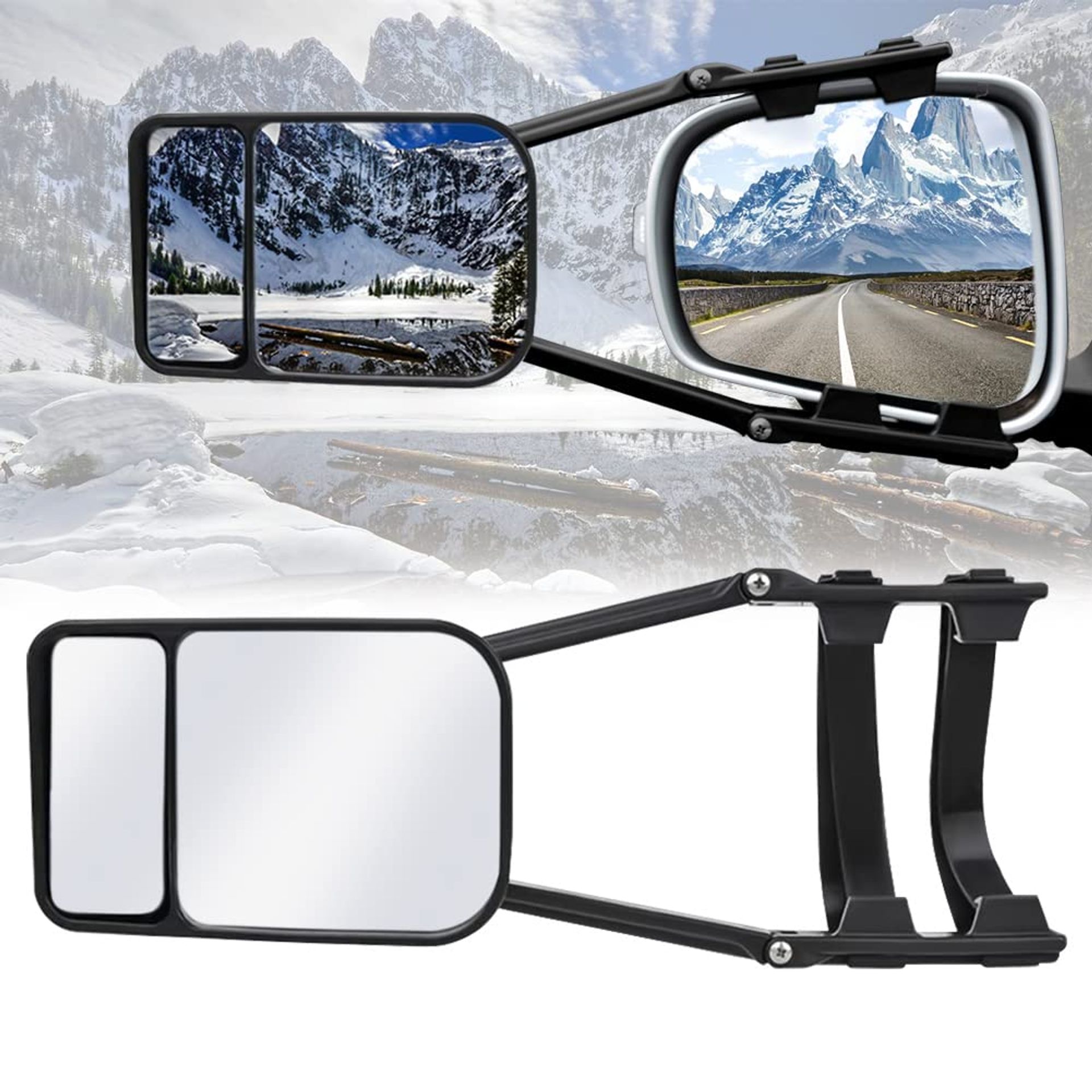 Car Towing Mirrors Set of 2 Adjustable Extended Rear View for Car, SUV, Caravan Trailer and RV - Black