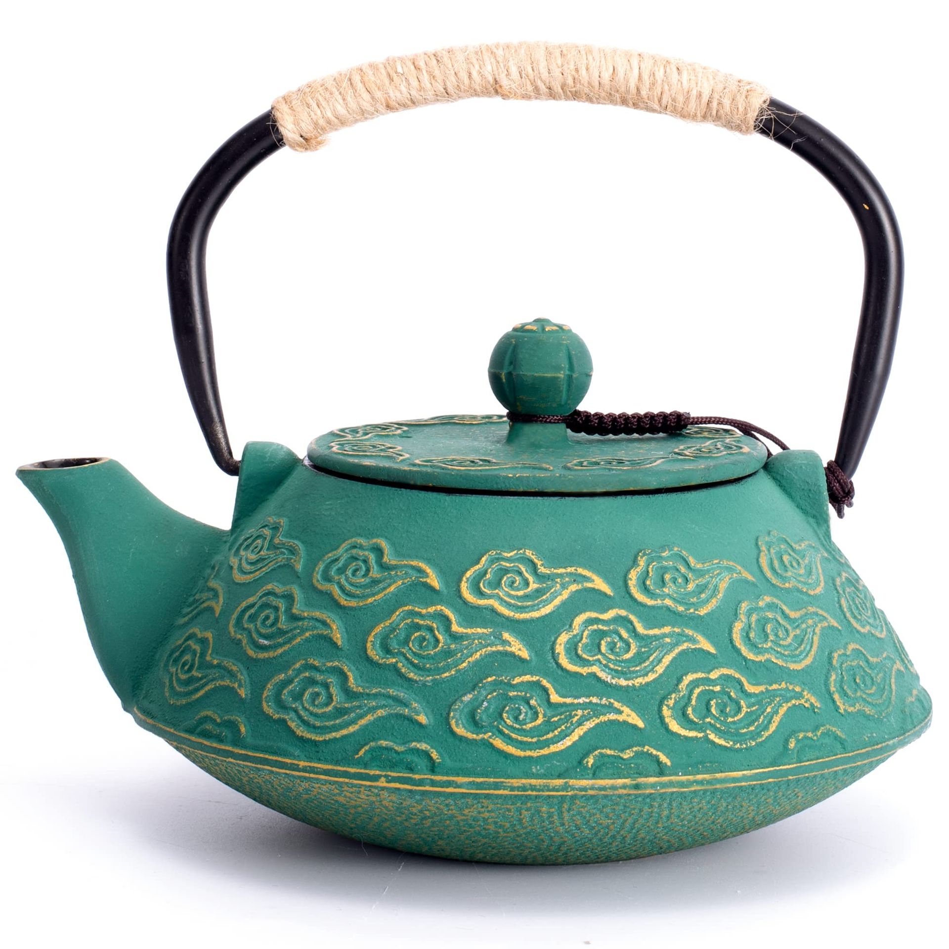 Cast Iron Japanese Teapot with Infuser Enameled Interior Clouds Pattern 800ml - Green 27oz