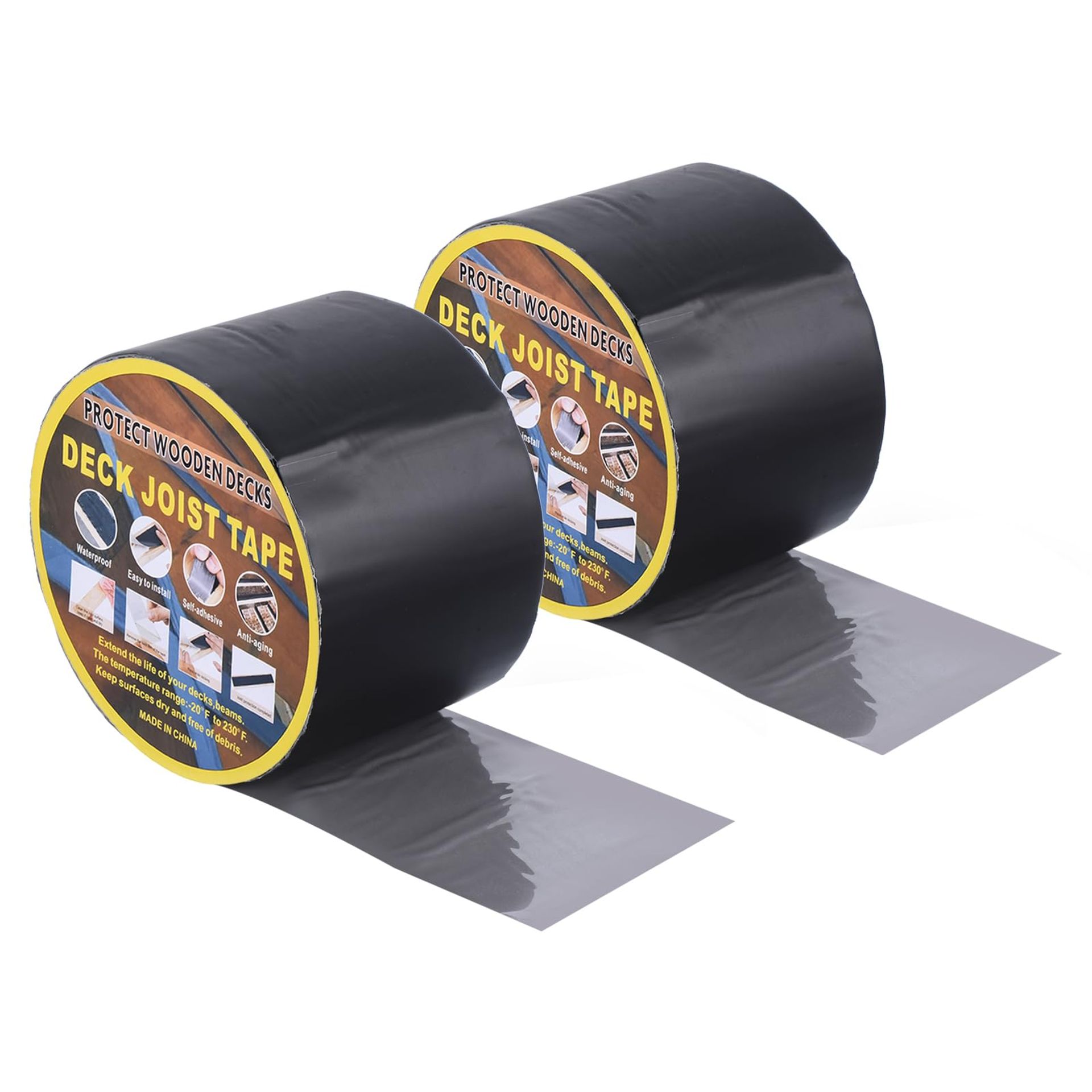Deck Joist Flashing Tape 10cm x 15.2m, 2 Rolls Waterproof Butyl Tape for Decking Beams & Wood Protection