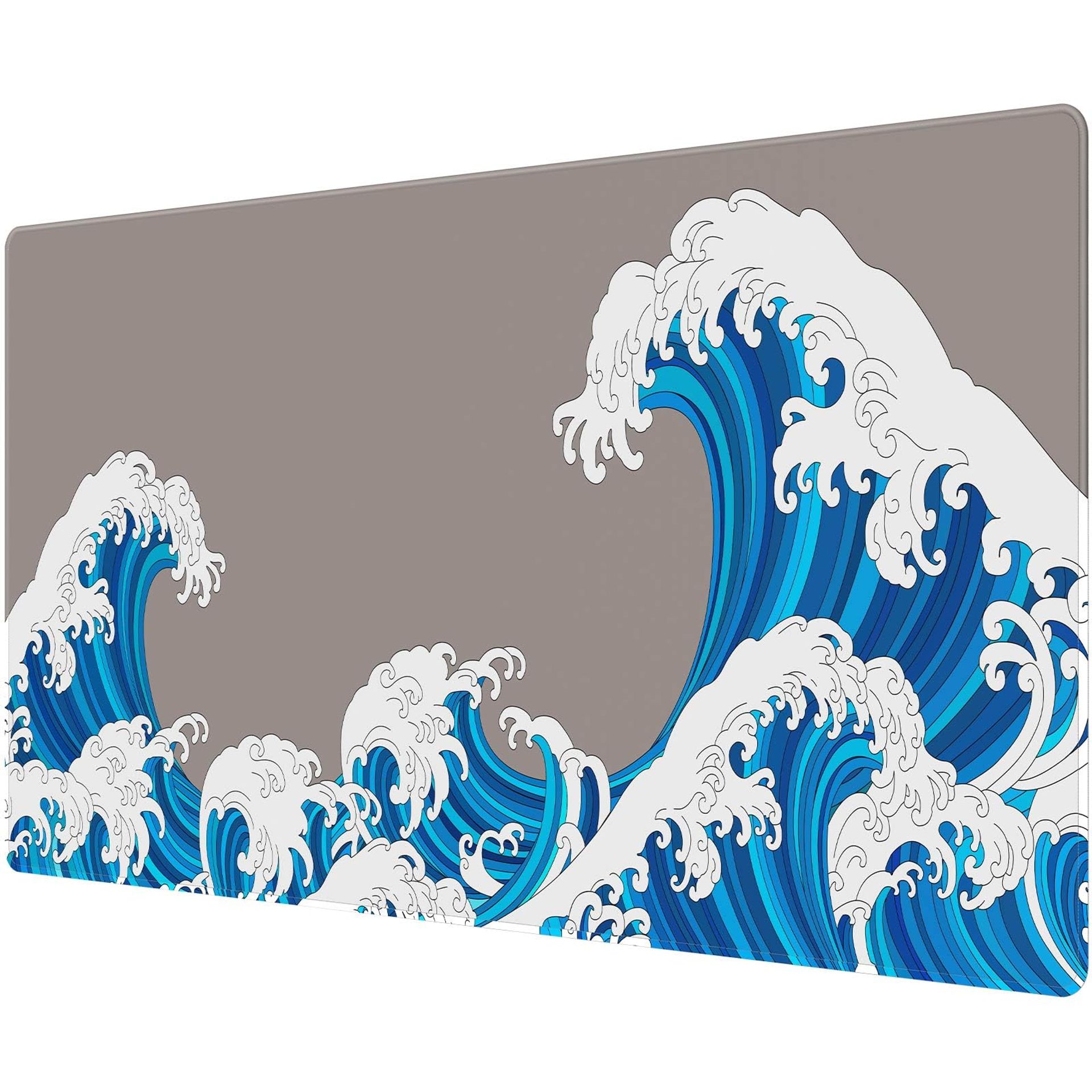 Large Grey & White Sea Wave Mouse Pad 900x400mm - Non-Slip Gaming Desk Mat