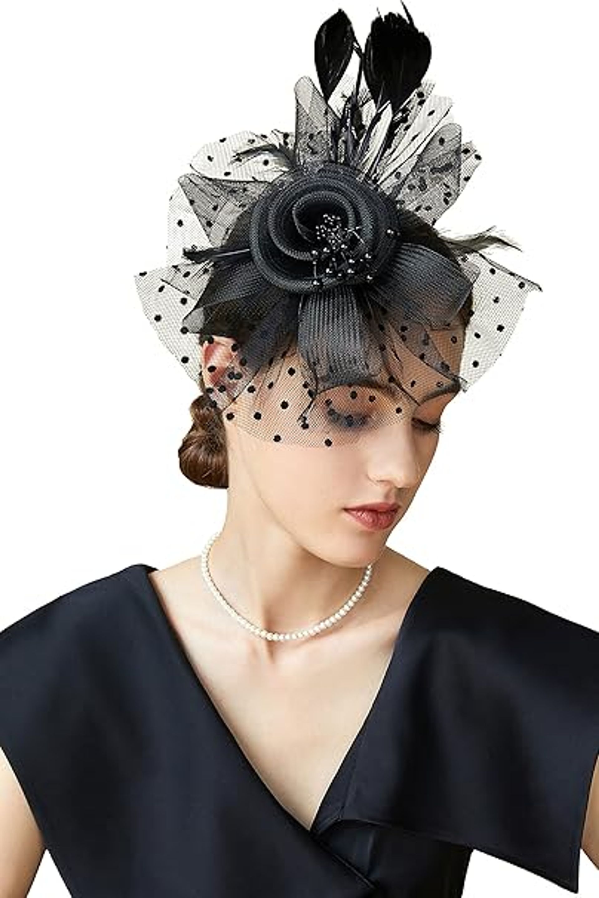 Elegant 1920s Inspired Mesh Feather Fascinator with Floral Design - Perfect for Weddings & Special Occasions