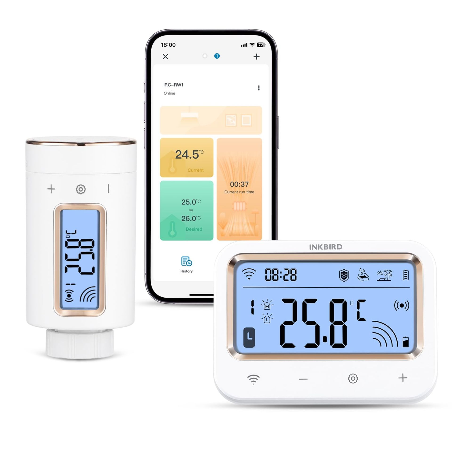 INKBIRD Smart Radiator Thermostat, IRC-RW1 WIFI Radiator Valve with Monitor, 11-Time Programmable Thermostatic, Temperature Alarm, Child Lock