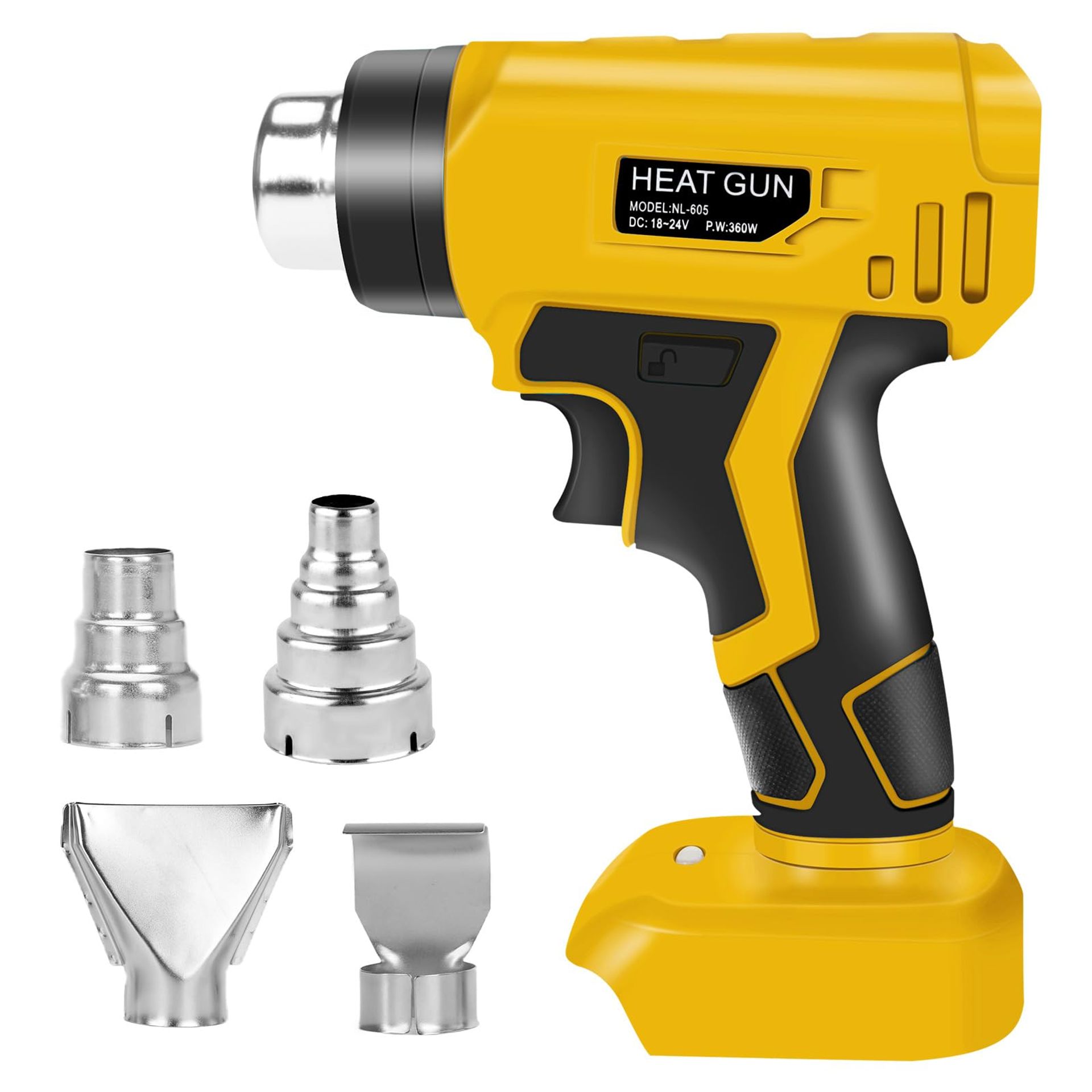 Cordless Heat Gun Compatible with Dewalt 20V Battery, 430℃ Max, 4 Nozzles for Paint Stripping, Pipe Bending & DIY Projects (No Battery)