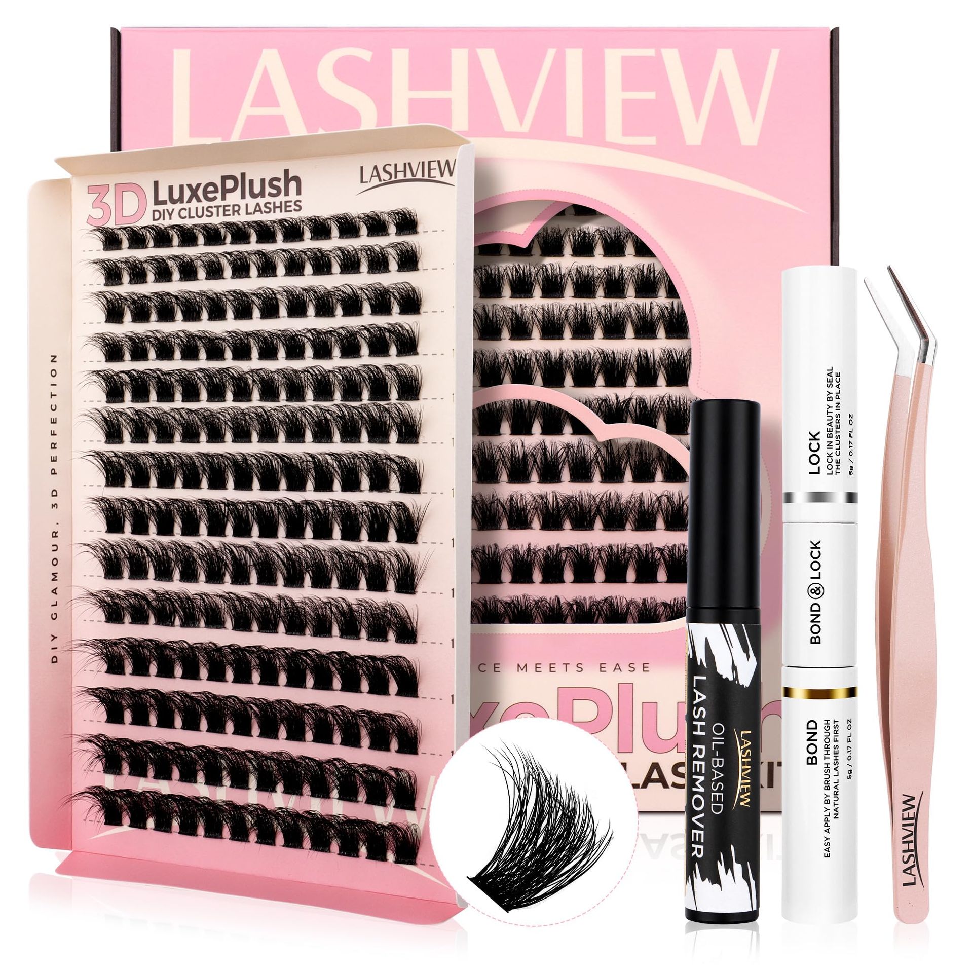 DIY Lash Extension Kit with 3D Cluster Lashes, Lash Bond & Seal, Glue Remover and Applicator