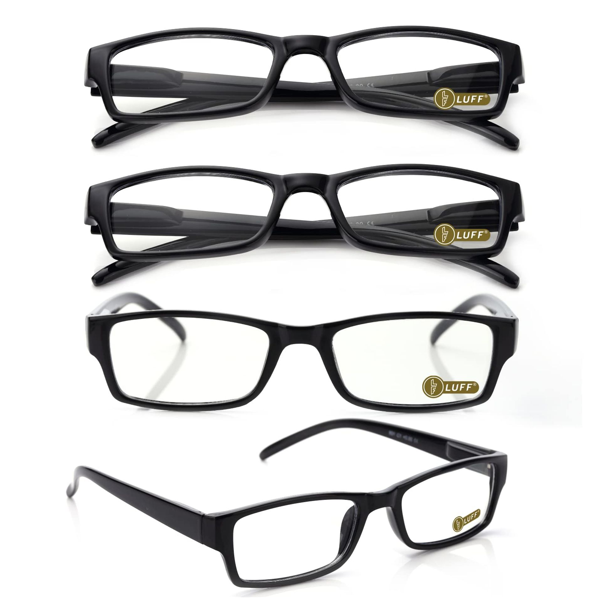 Blue Light Reading Glasses 4 Pack Anti-Fatigue HD Lenses Lightweight Spring Hinge - Black 4.0x
