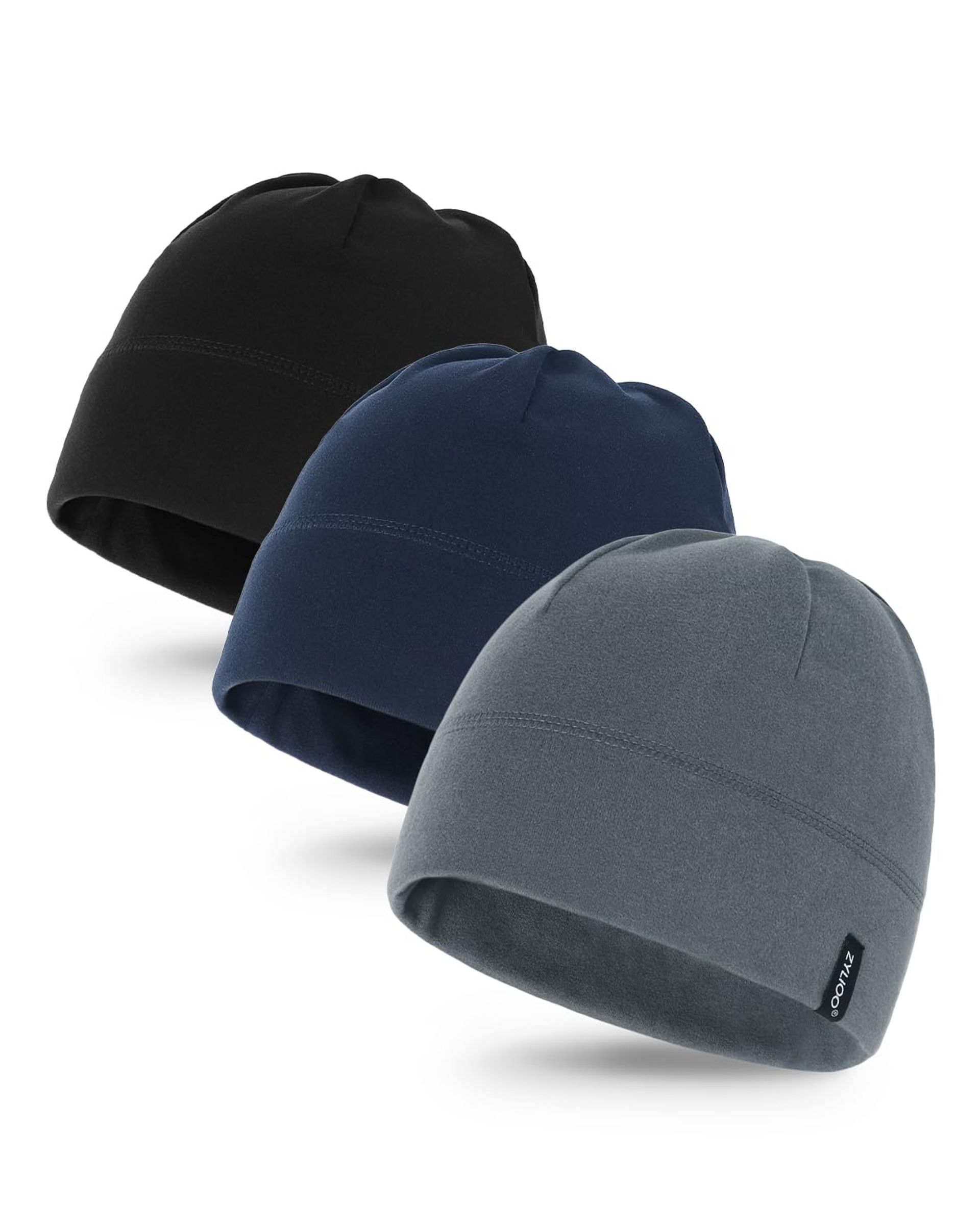 Men's Thermal Fleece Skull Cap Helmet Liner Beanie for Running & Cycling - Thin Black/Grey/Army XL-XXL