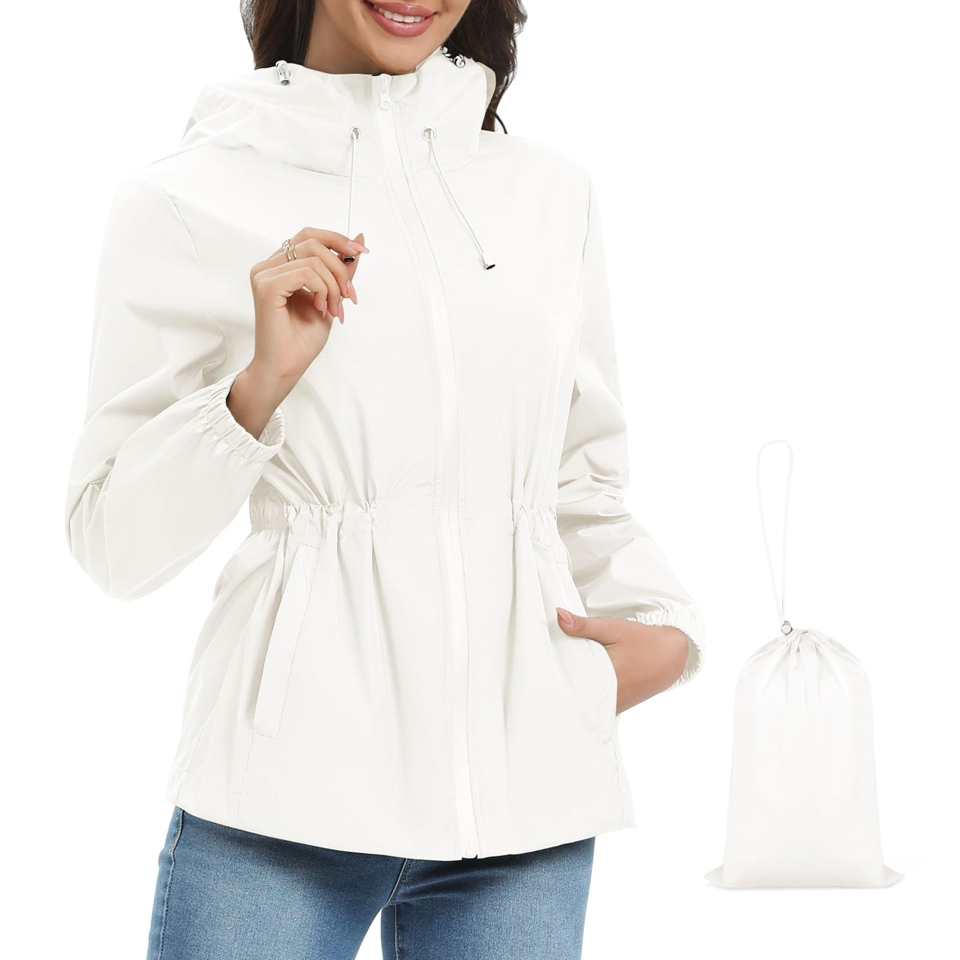 Nadeer Raincoat Women Waterproof Jacket Lightweight Outdoor Hooded Casual Windbreaker Packable Rain Coats with Pocket