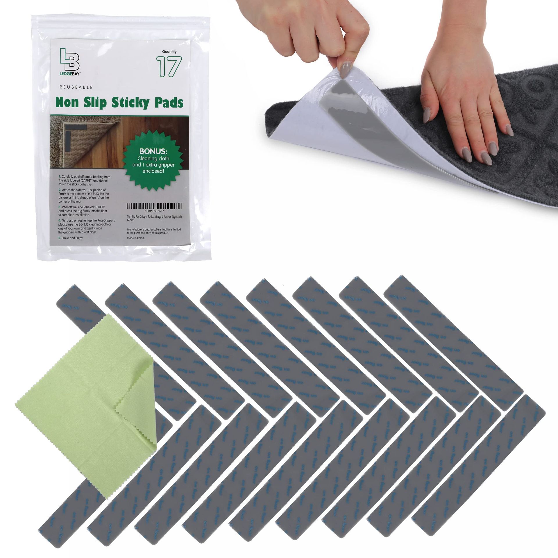 Rug Pad Grippers for Area Rugs - 17 Pack, Reusable, Anti-Slip, No Skid for Hardwood & Tile Floors