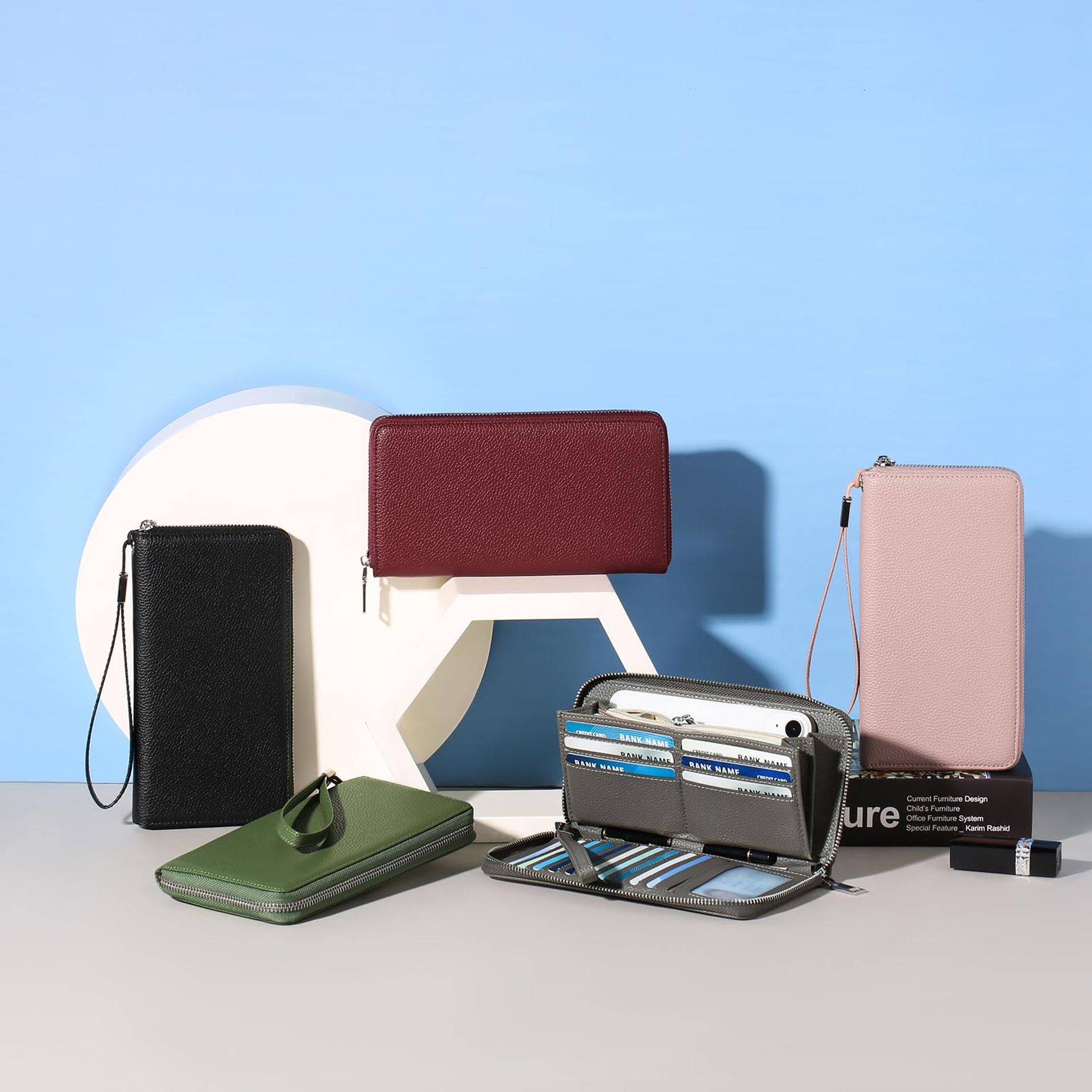 GAEKEAO Lederen portemonnee voor dames, grote capaciteit, RFID