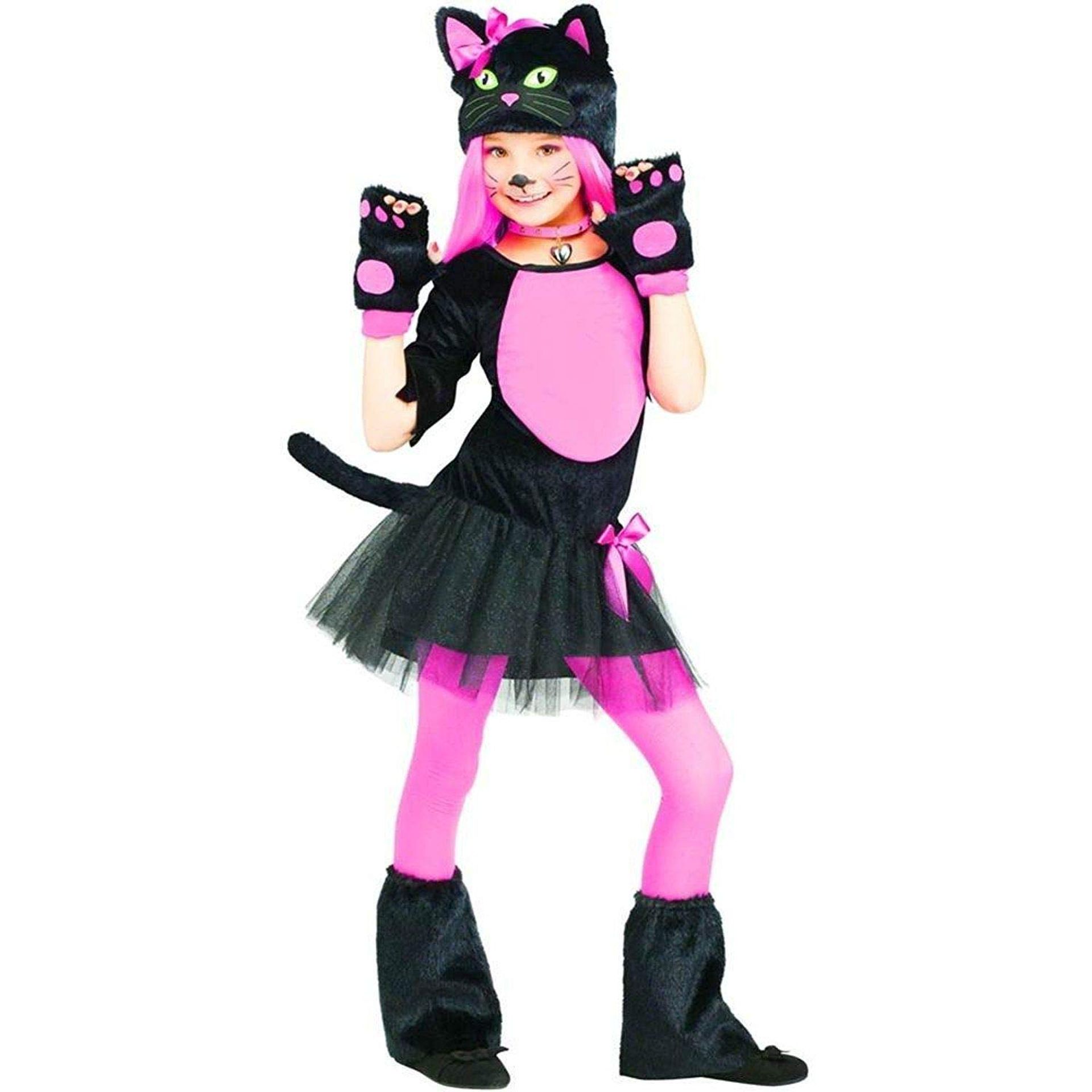 Girls Pink Kitty Cat Fancy Dress Costume with Tutu, Gloves & Hat – 5-6 Years