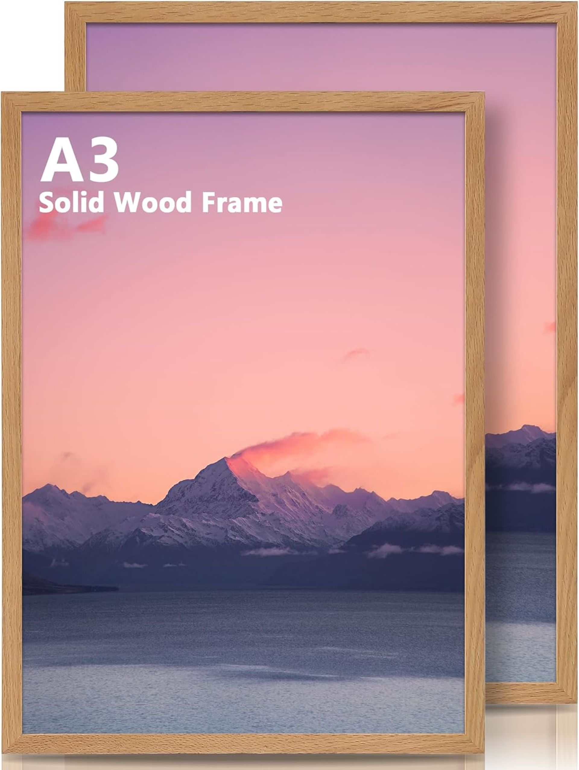 2 Pack A3 Photo Frames with Mount for A4 Prints Acrylic Display Wall Hanging - Oak A3-2 Pack - Valentines