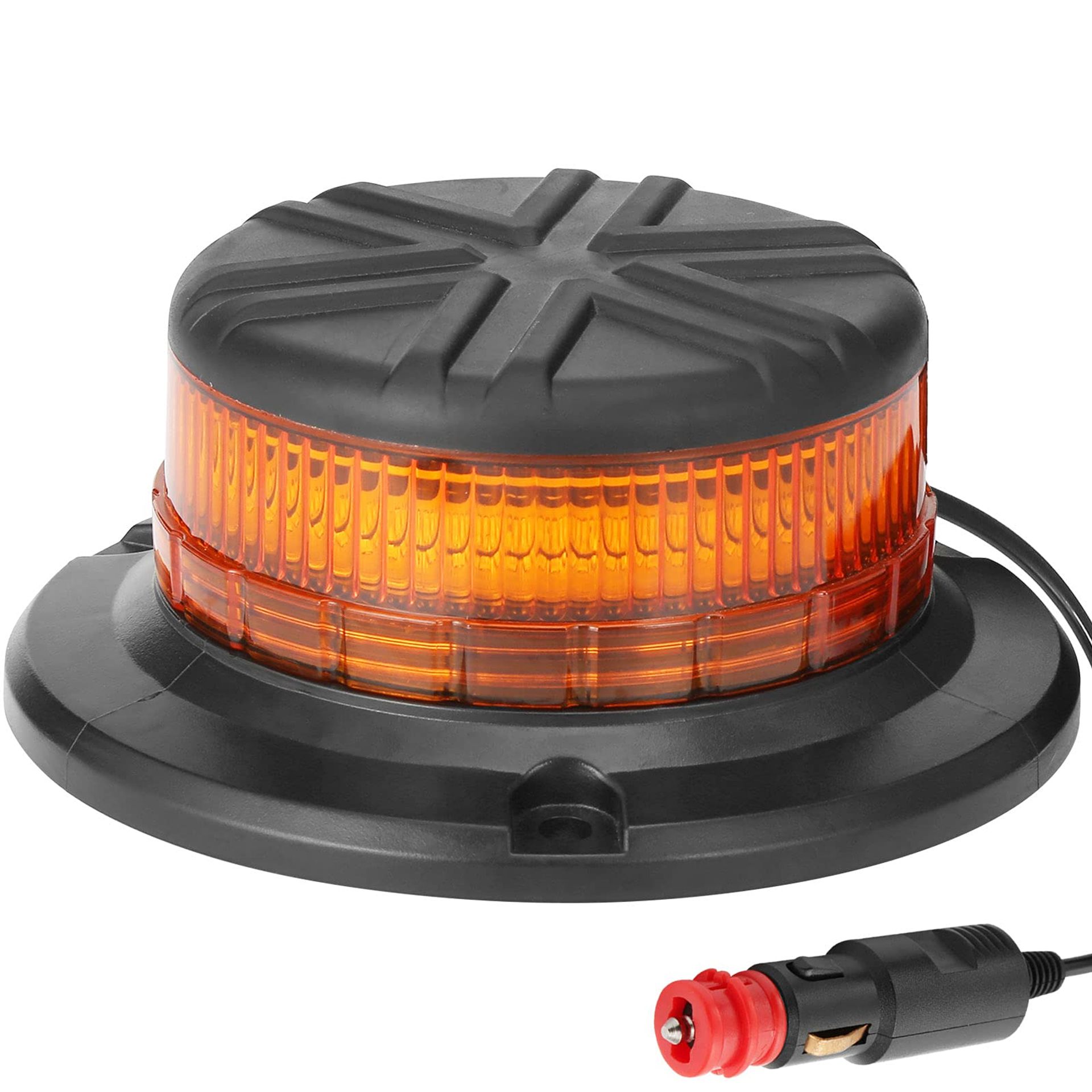 Magnetic LED Strobe Beacon Light 12/24V 3 Flash Modes Amber Emergency Warning for Truck, Tractor, or Excavator - Amber 45LEDs Beacon Light