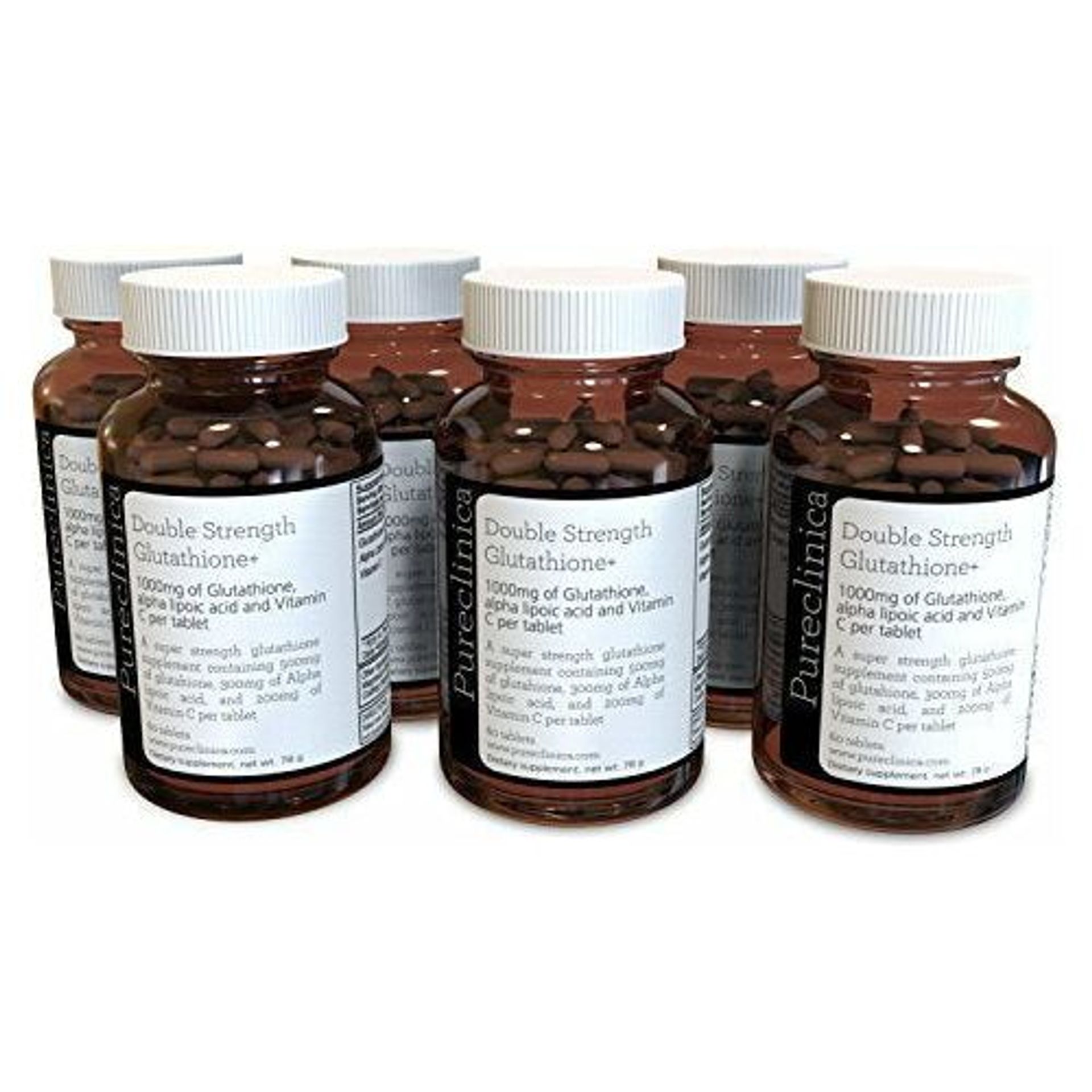 Double Strength Glutathione 1000mg x 360 Tablets (60 tablets per bottle, 6  bottles). With 500mg Glutathione, 300mg ALA, and 200mg Vitamin C per tablet