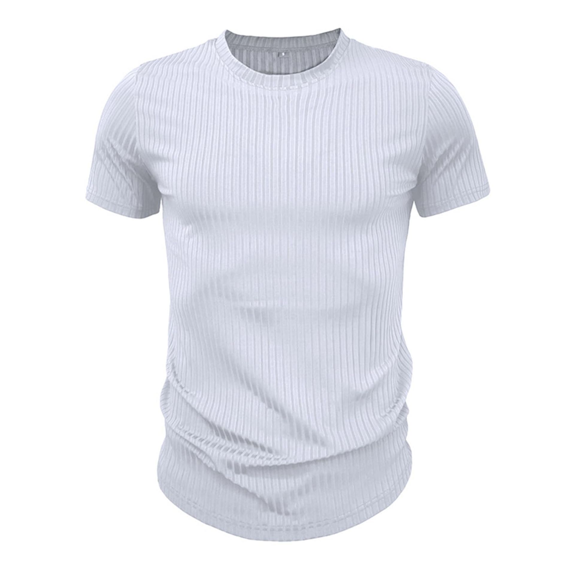 Men's Casual Crew Neck T-Shirt - Short Sleeve, Plain White, Comfortable Stretch Fit, Size L