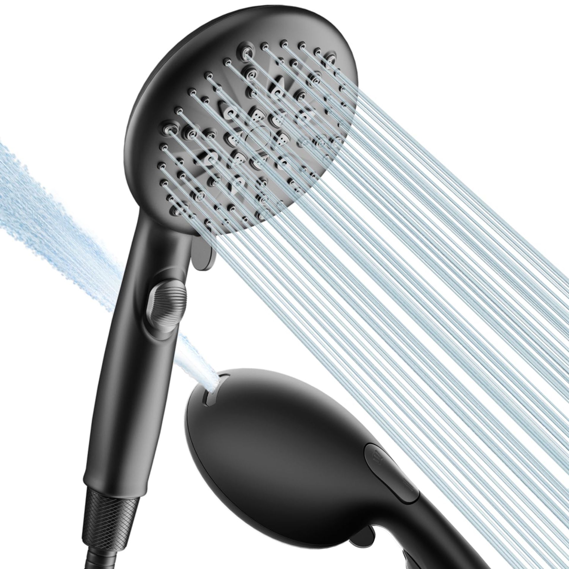 9-Spray Mode Shower Head & Hose Set with Stop Button, Powerful Jet, Universal Fit, Black