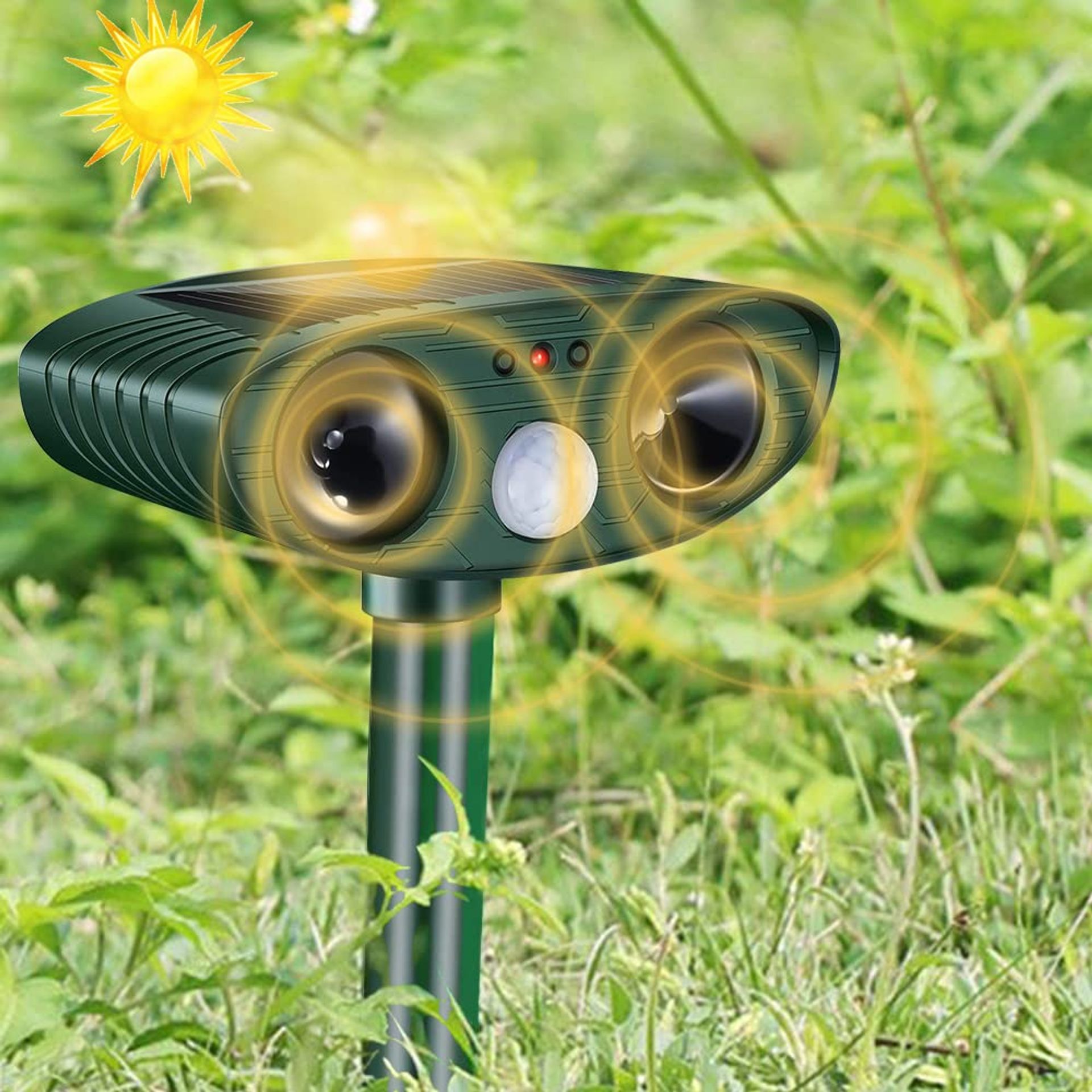 Solar Powered Ultrasonic Cat & Fox Repeller with Motion Sensor - Waterproof Animal Deterrent for Gardens