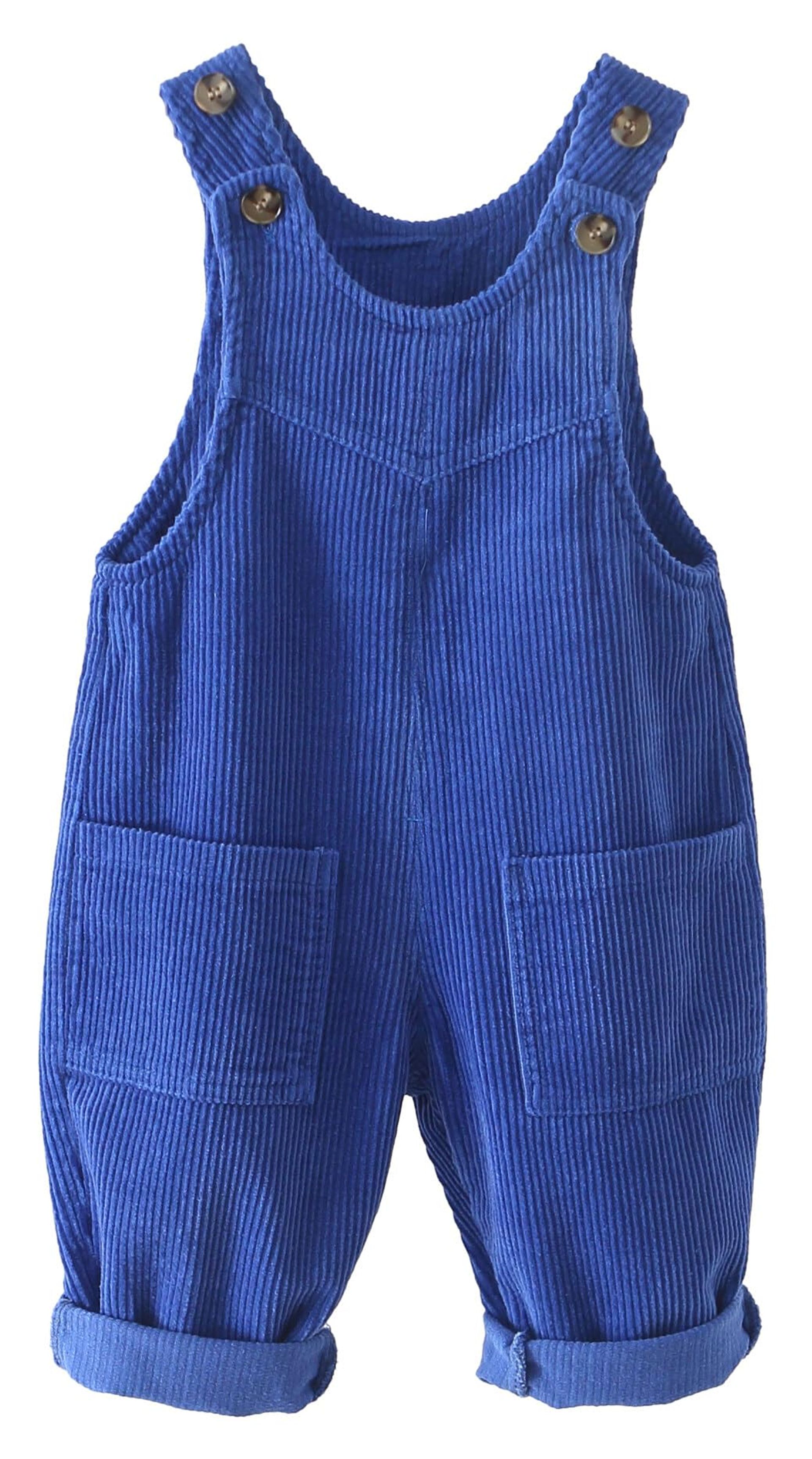 Toddler Corduroy Overalls Adjustable Dungarees with Front Pocket - A-Blue 12-18 Months