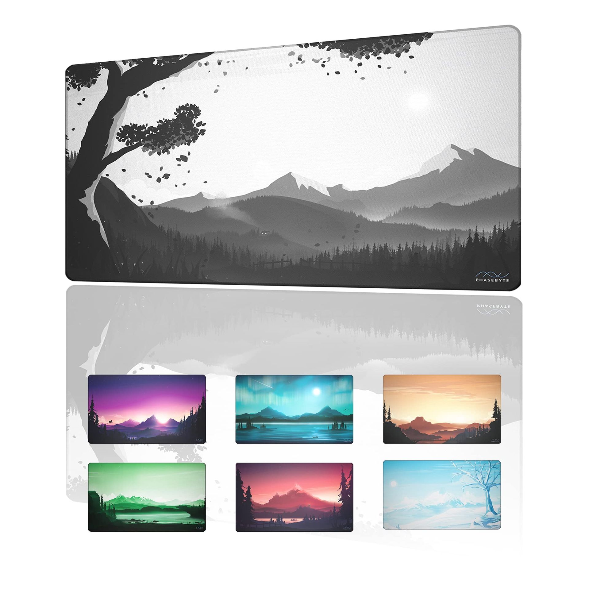 Extended Gaming Mouse Pad Non-Slip Desk Mat with Stitched Edges & Smooth Micro-Fibre Surface - Hidden Peak Small