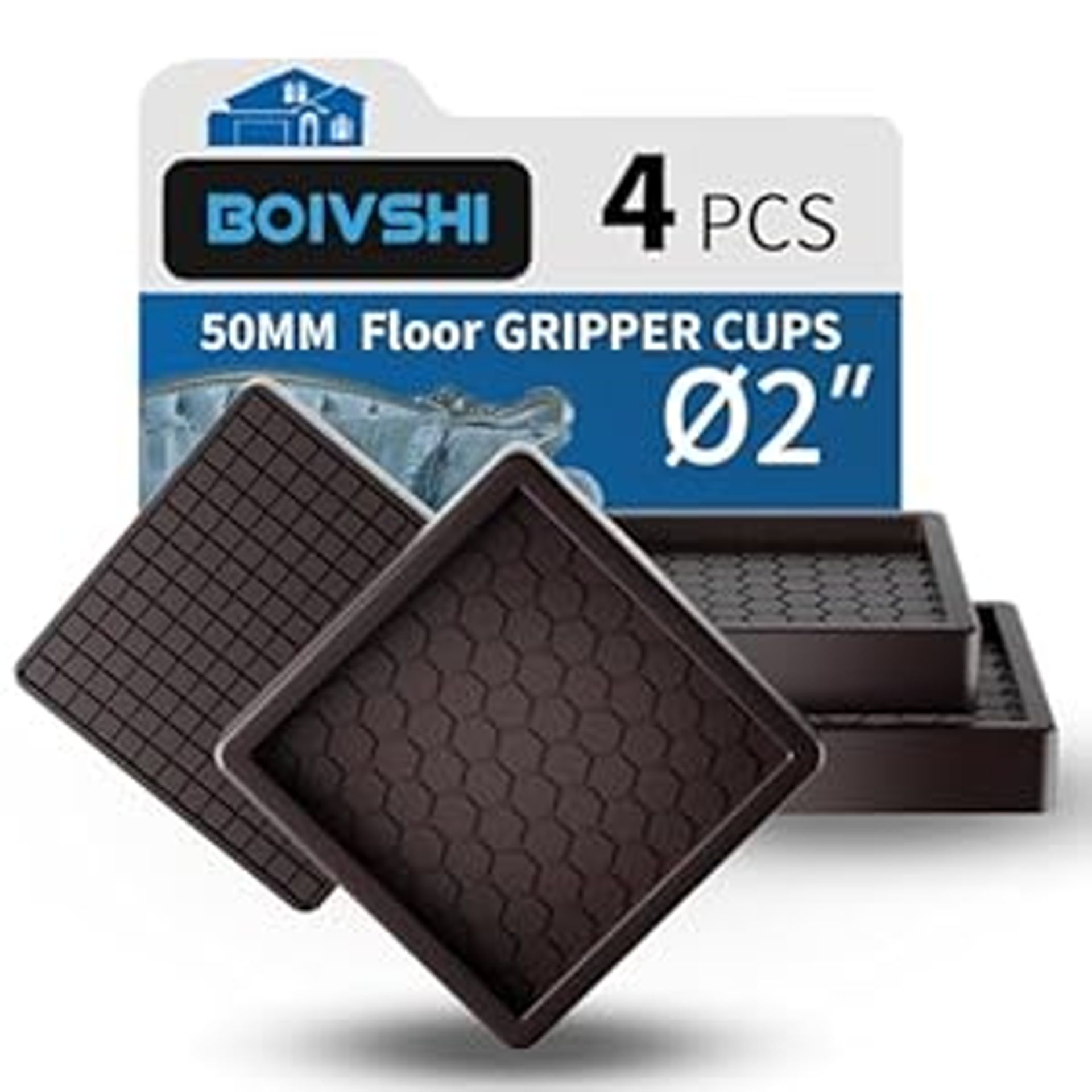 Non Slip Furniture Pads Ø50mm – Heavy Duty Rubber Coasters, Floor Protectors for Sofa, Bed & Chairs, Prevent Scratches & Damage – 4 Pcs Square Brown
