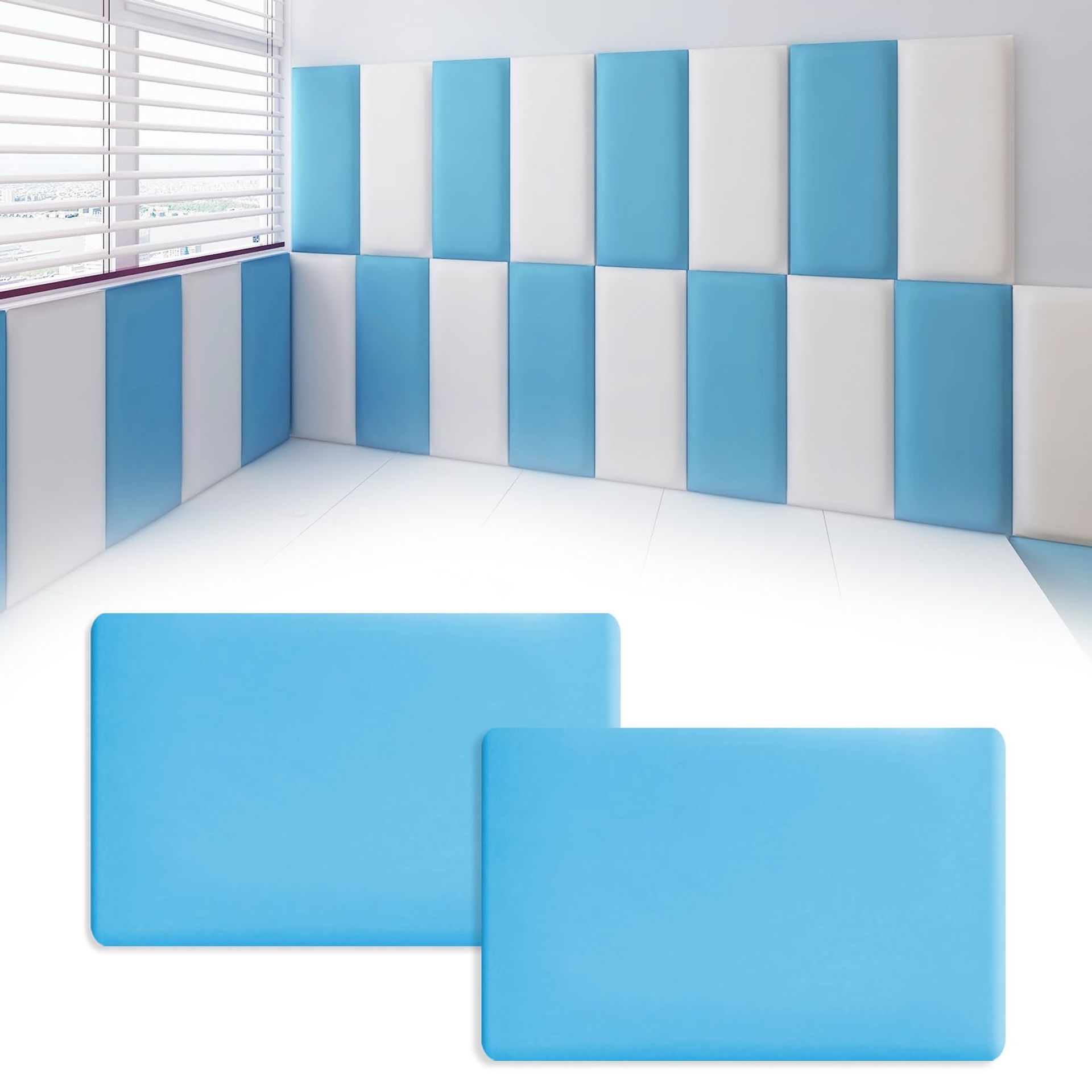 2 Pack Anti-Collision Wall Cushion Panels, Peel & Stick Soft Padding for Kids' Room Safety & Home Décor - Sky Blue 40x30cm