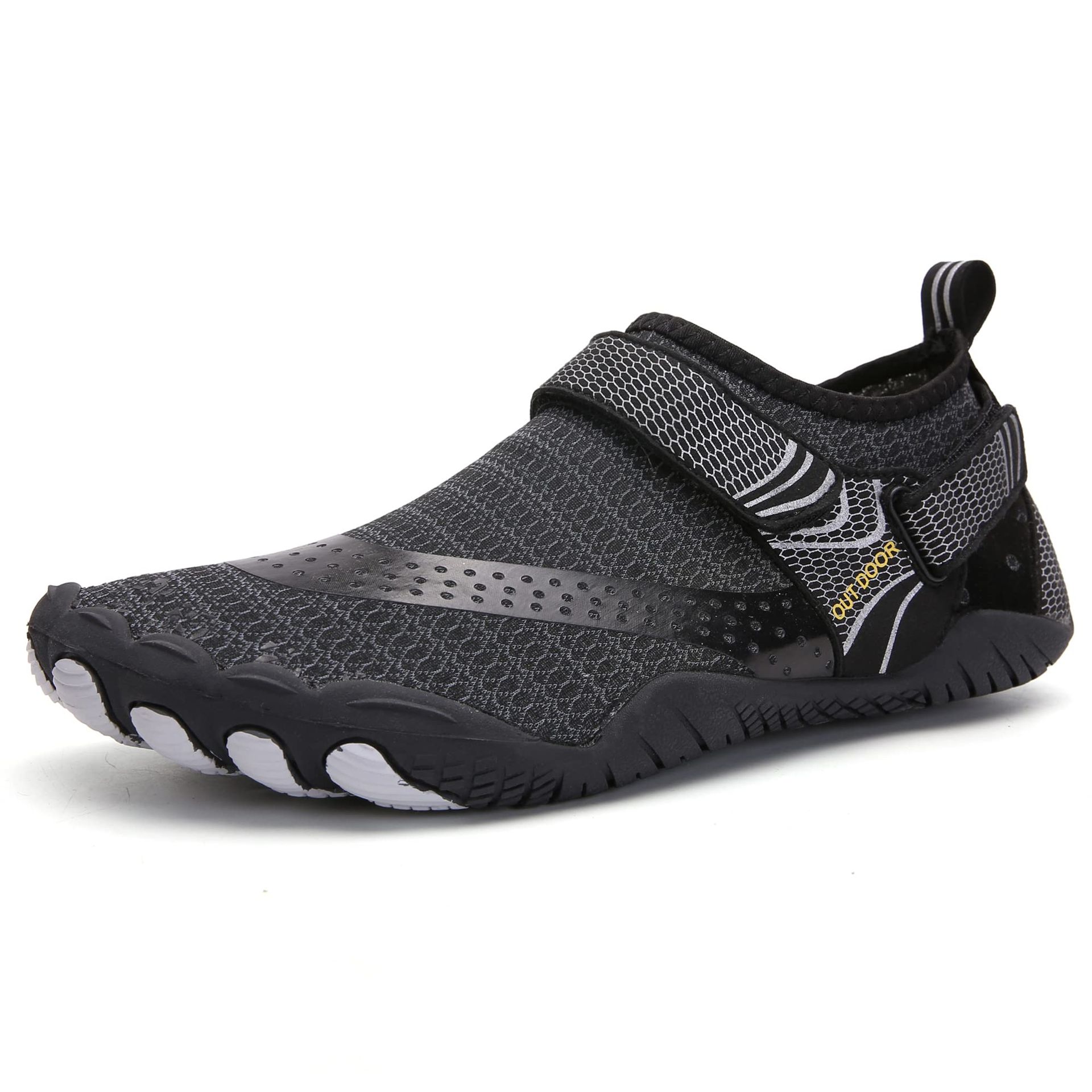 Unisex Barefoot Water Shoes Quick Dry Aqua Sports Trainers for Beach, Surfing, Yoga & Swimming - Black UK 5