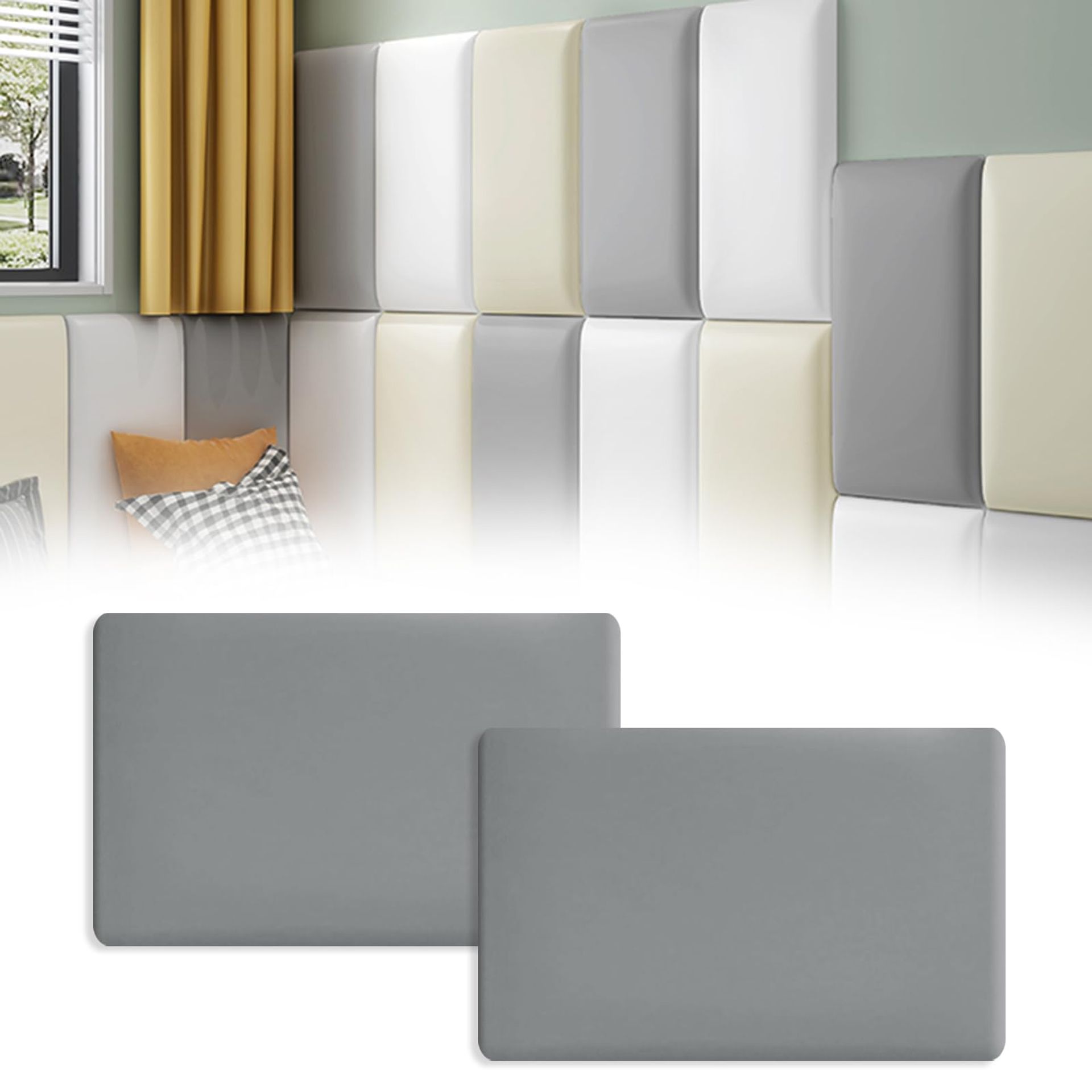 Anti-Collision Wall Cushion Padding Soft Foam Panels Peel & Stick Protection for Kids Rooms - Grey 40x30cm (2 Pack)