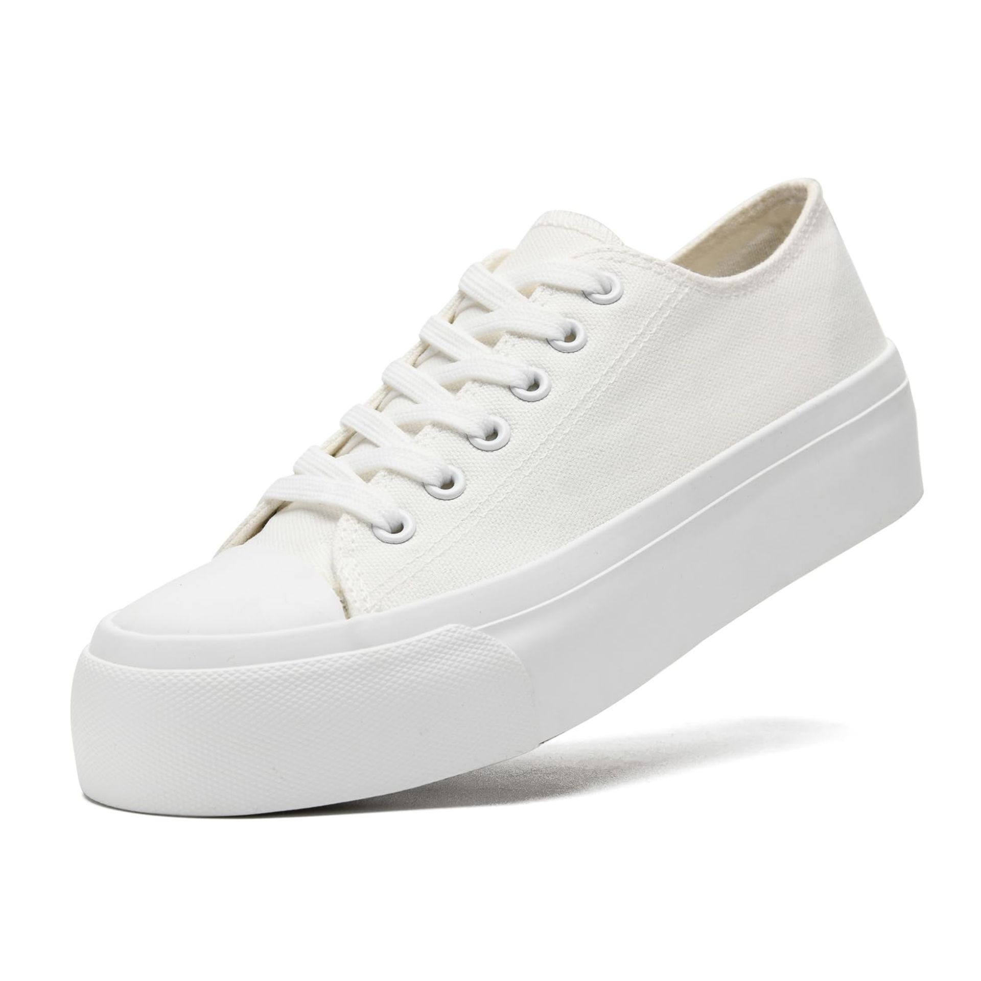 Women's Canvas Platform Trainers Lace-Up Plimsolls Sneakers Low Top Casual Pumps - Stylish Breathable Everyday Footwear