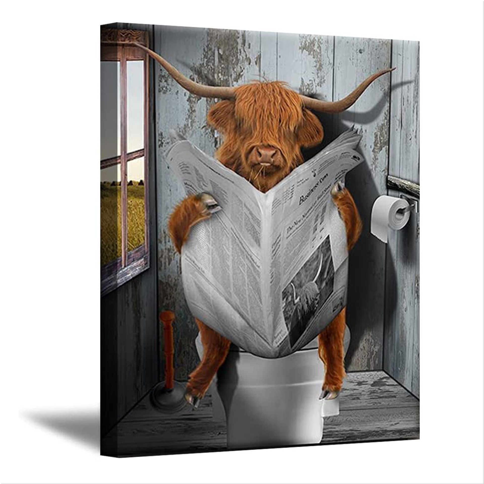 Funny Highland Cattle Bathroom Wall Art Framed Print Modern Abstract Poster - Bathroom Wall Decor-4 45x30cm