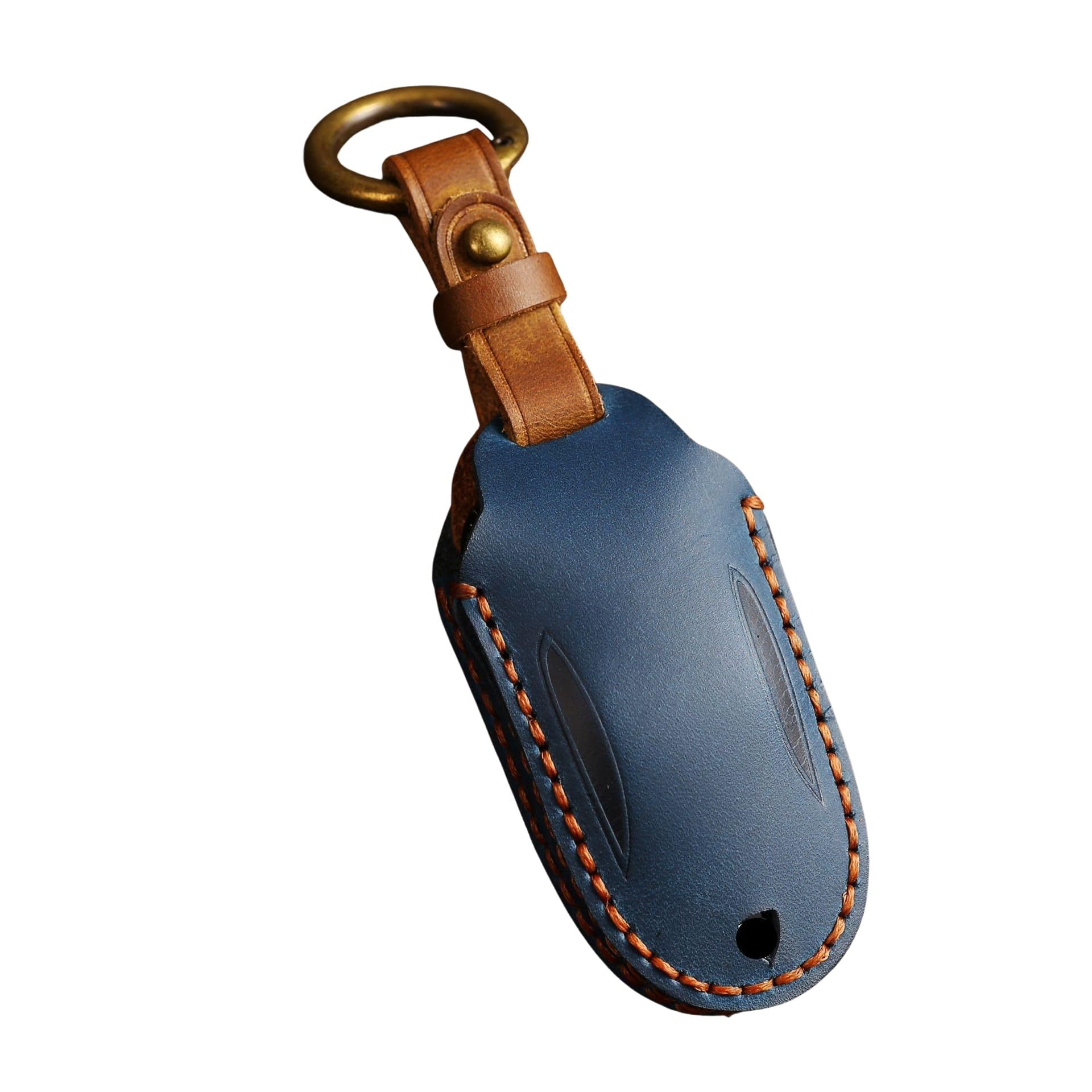 Premium Leather Key Fob Case Compatible with Tesla Model X Protective Lightweight Cover - Blue Model X