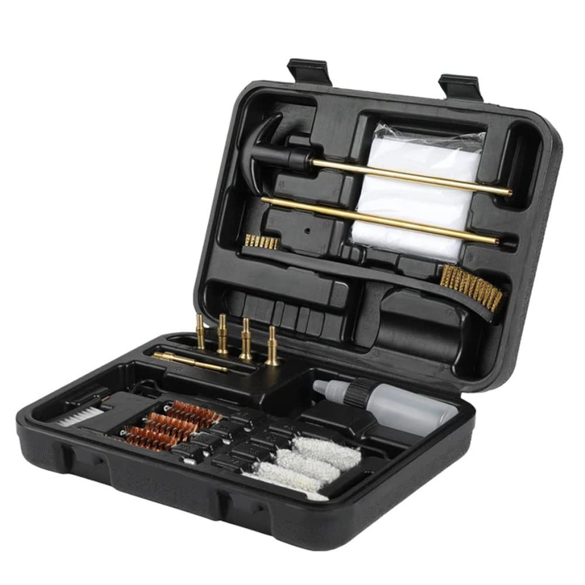 Universal Gun Cleaning Kit 16-Piece Set with Brushes, Rods & Mops for Rifles, Pistols & Airsoft - Bronze/Black