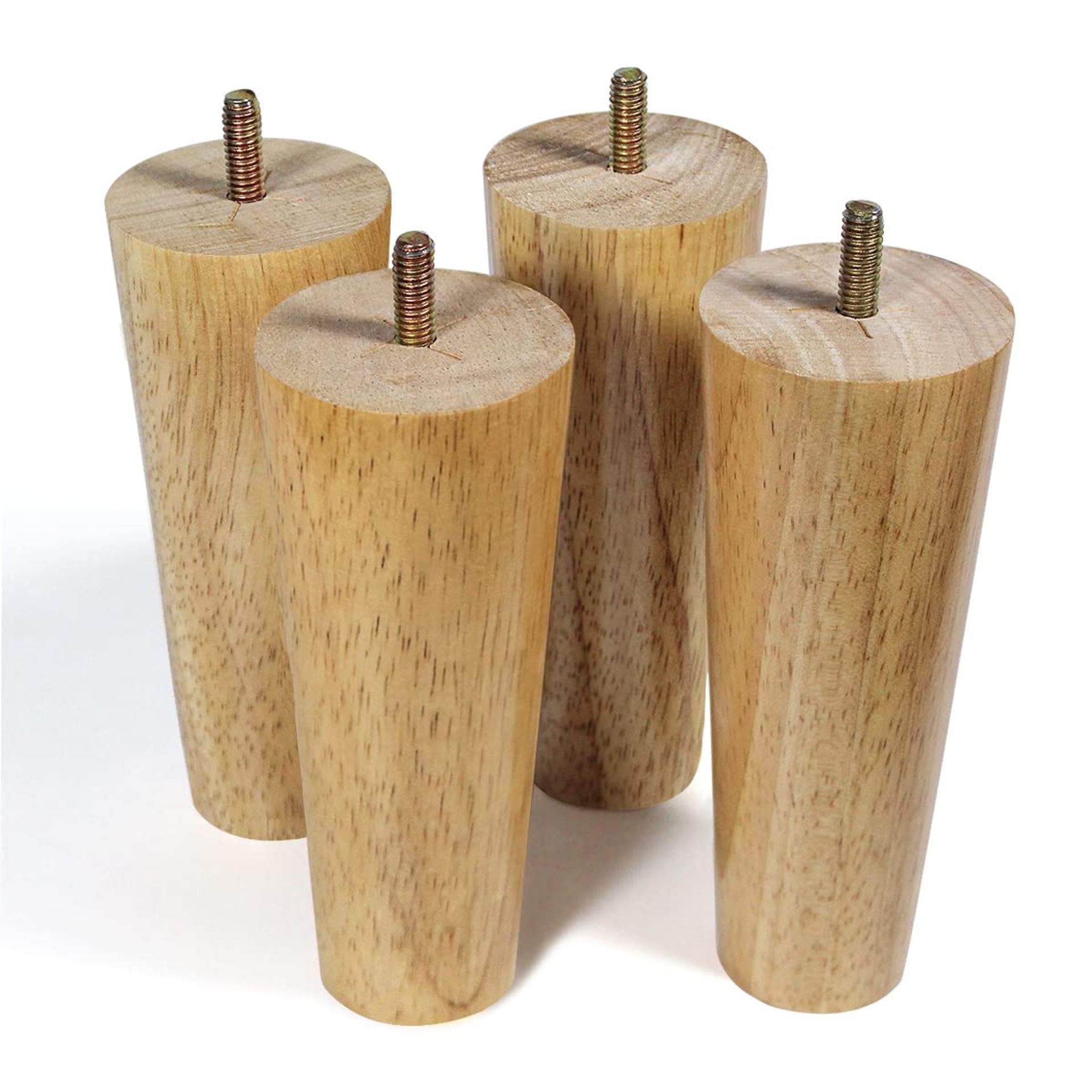 6 Inch Furniture Legs Replacement Set of 4 Solid Rubber Wood DIY Sofa Cabinet Feet Easy Install - Natural Wood 6 Inch