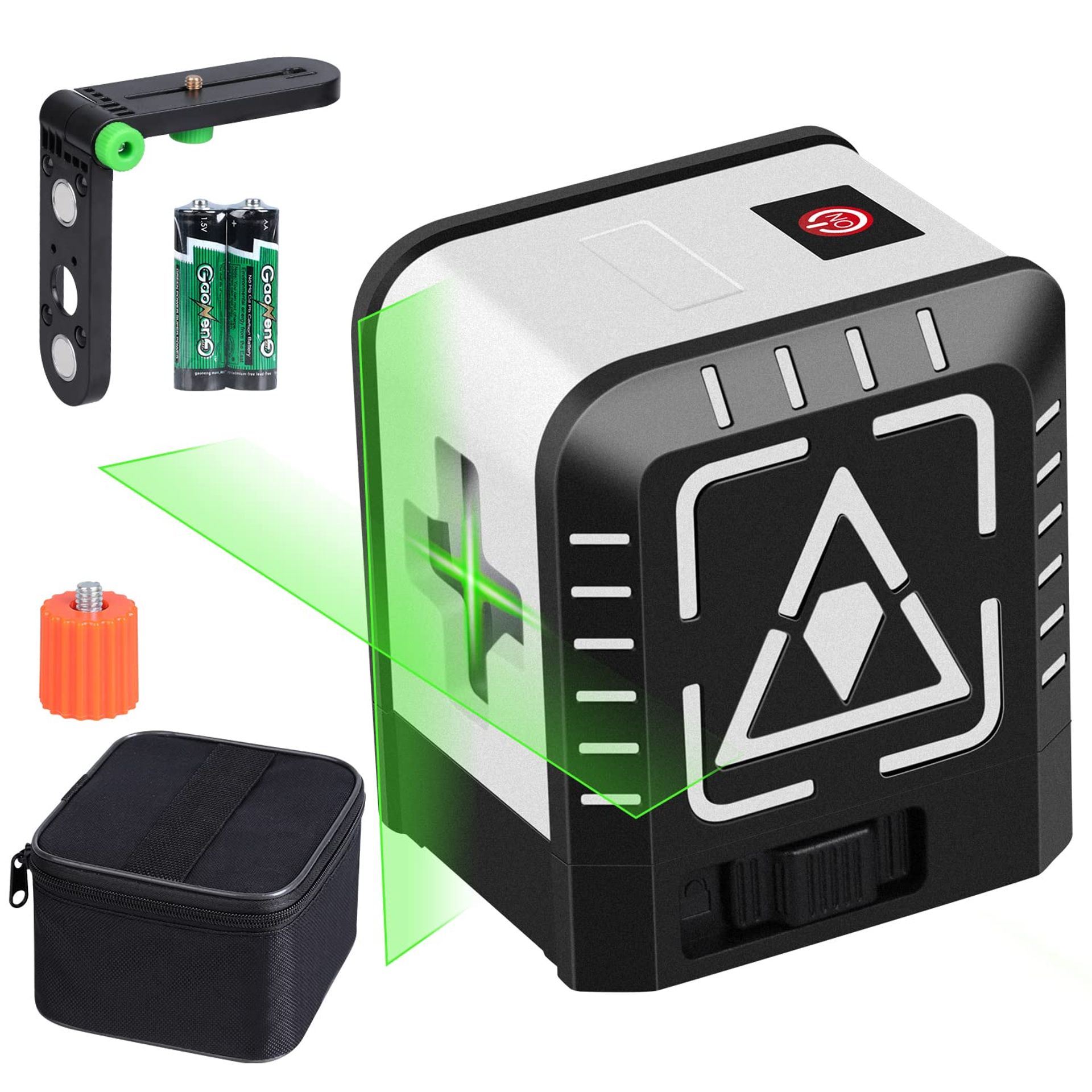 Self-Levelling Cross Line Laser Level Green Beam with Magnetic Base, IP54 Dustproof with Case and Batteries - Green Laser