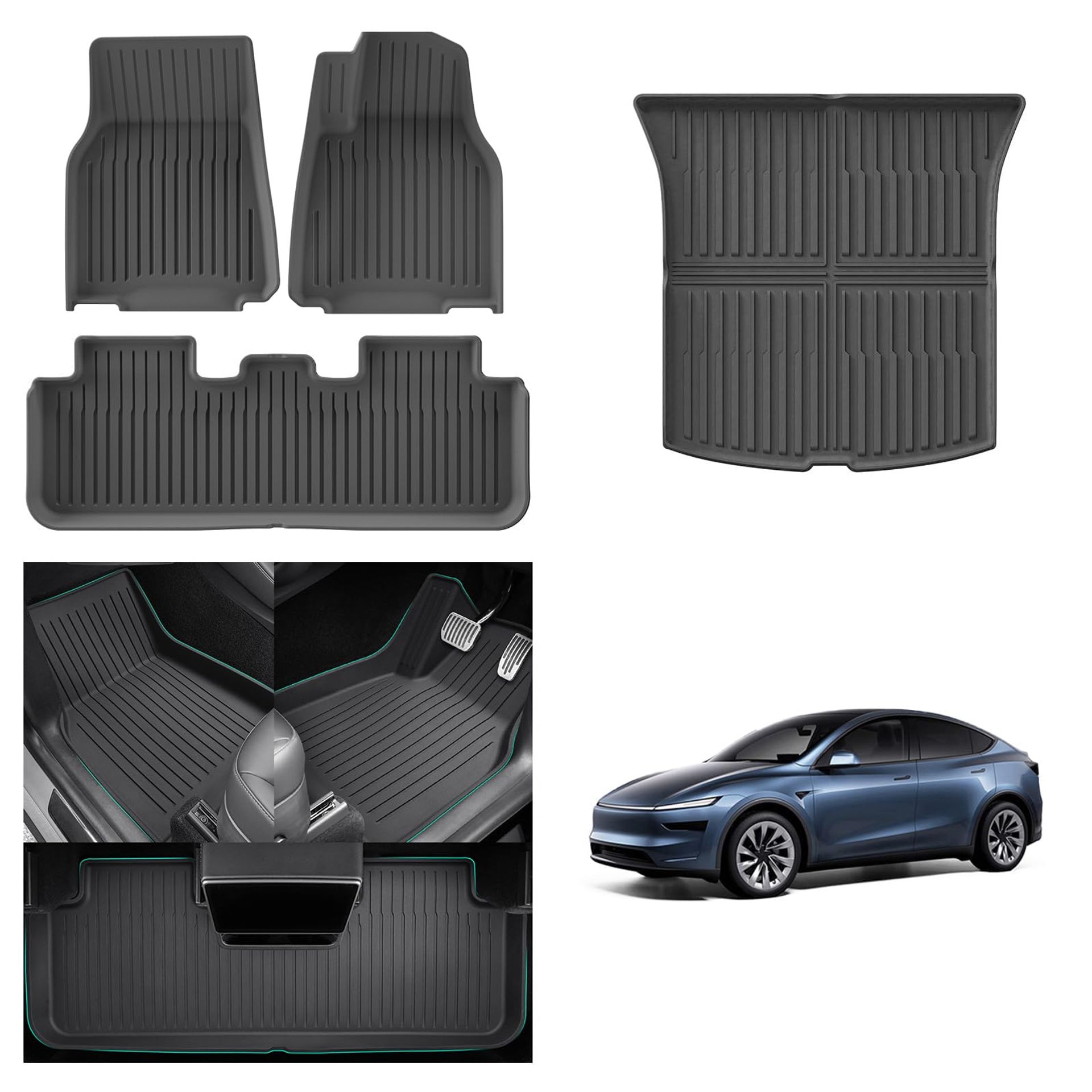 Tesla Model Y 2025–2027 Floor & Boot Mats All-Weather TPE 3D Fit RHD - Black 4 PCS Set