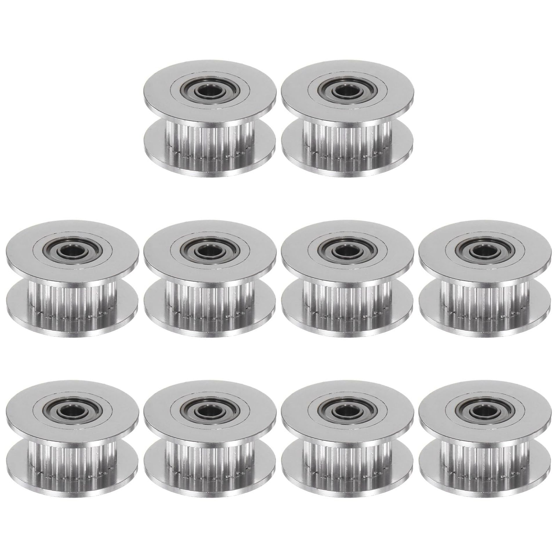 sourcing map 10pcs 2GT Idler Pulley 20 Teeth 3mm Bore 18mm Dia. Aluminum Timing Belt for 6mm Width Belt 3D Printer CNC Machine Accessories, Silver Tone
