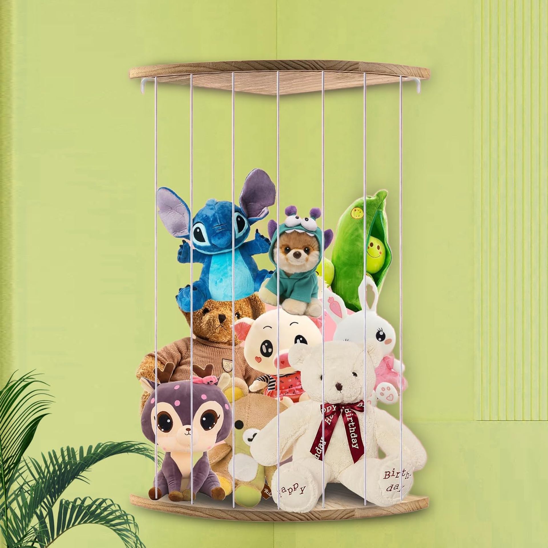 Wooden Stuffed Animal Storage Shelf for Kids’ Room – Corner Plush Toy Organiser & Teddy Display Rack