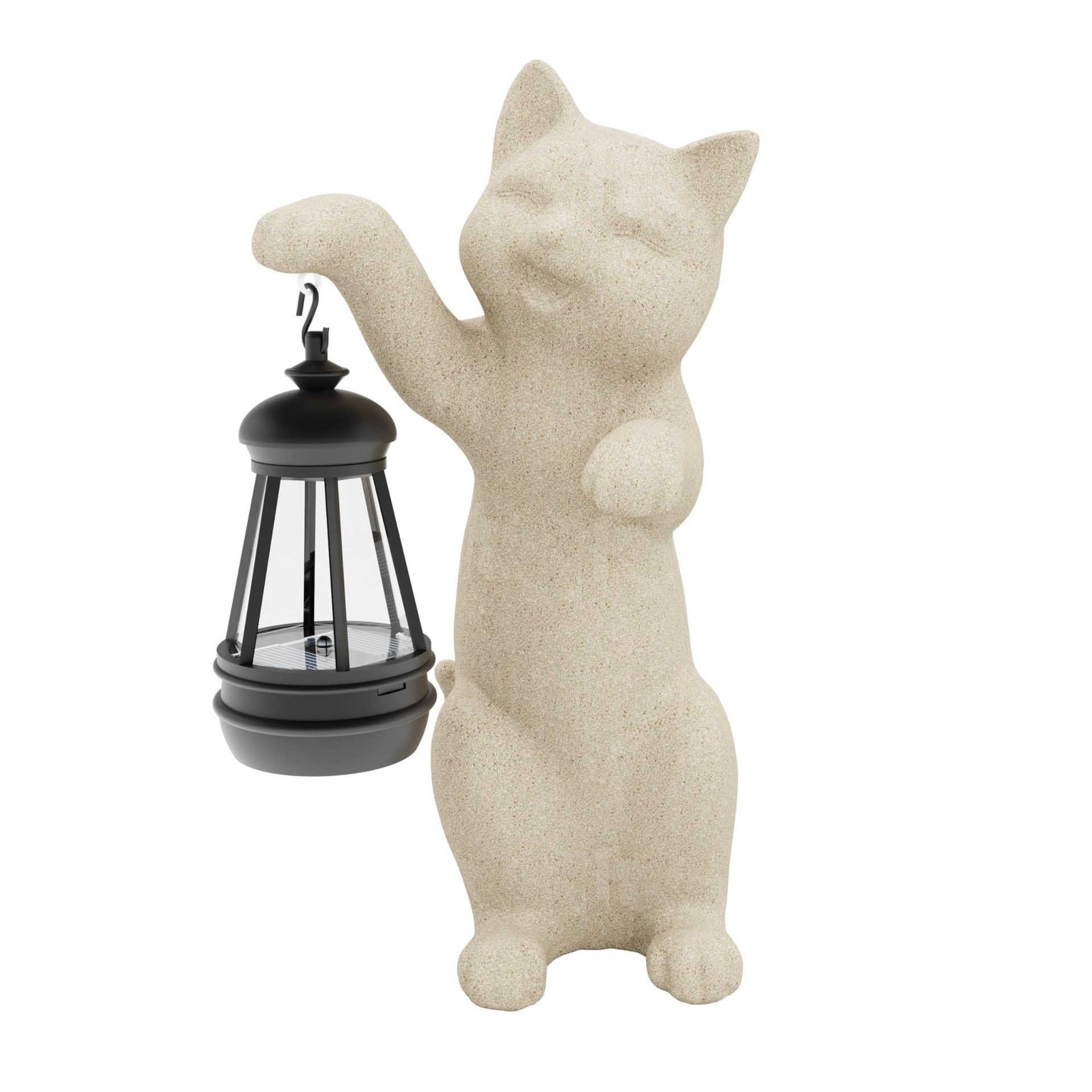 Solar Powered Garden Animal Statue Light, 10" Waterproof Resin Cat Figurine for Outdoor Décor, Patio, Lawn & Balcony