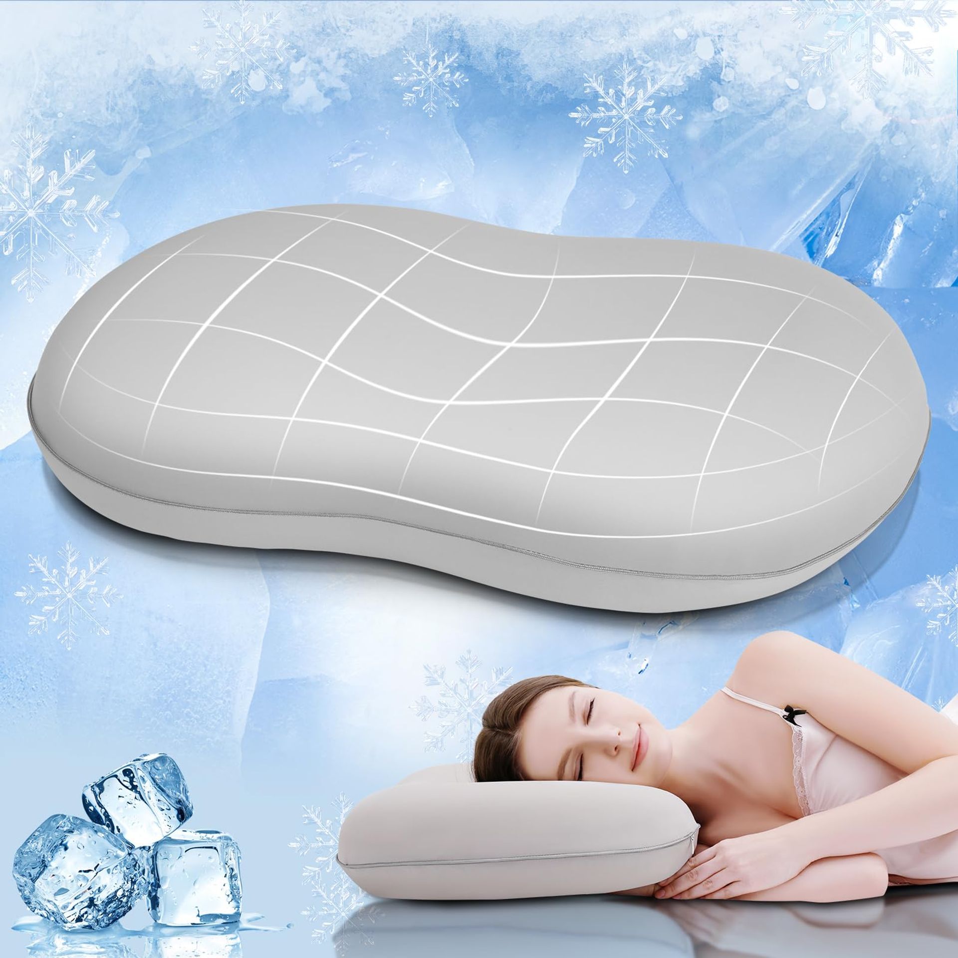 Orthopaedic Memory Foam Pillow with Cooling Cover for Neck Pain Relief – Supports Back, Side & Stomach Sleepers 40x60cm