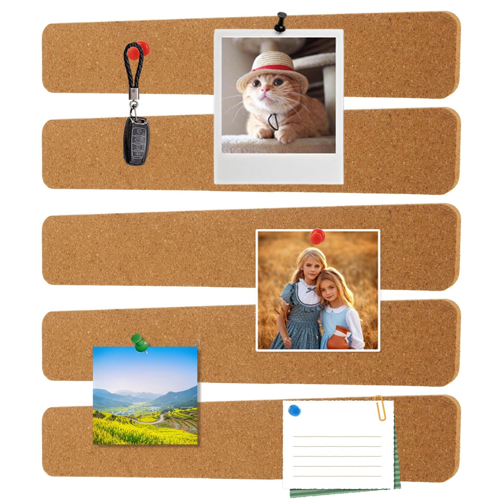 16PCS Self-Adhesive Cork Board Strips for Walls, 12In Notice Board with Push Pins
