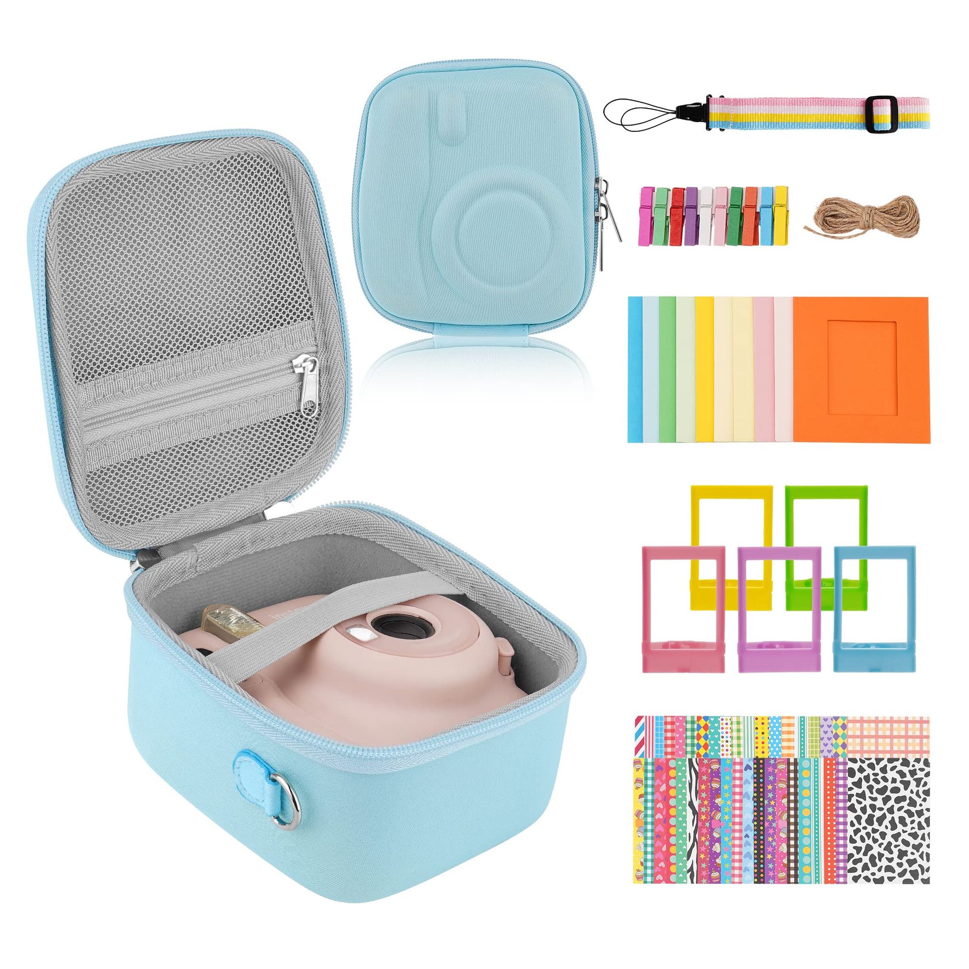 Mini Instant Camera Accessory Bundle for Instax Mini 12/11/9/8 with Case, Stickers, Frames & Strap - Blue