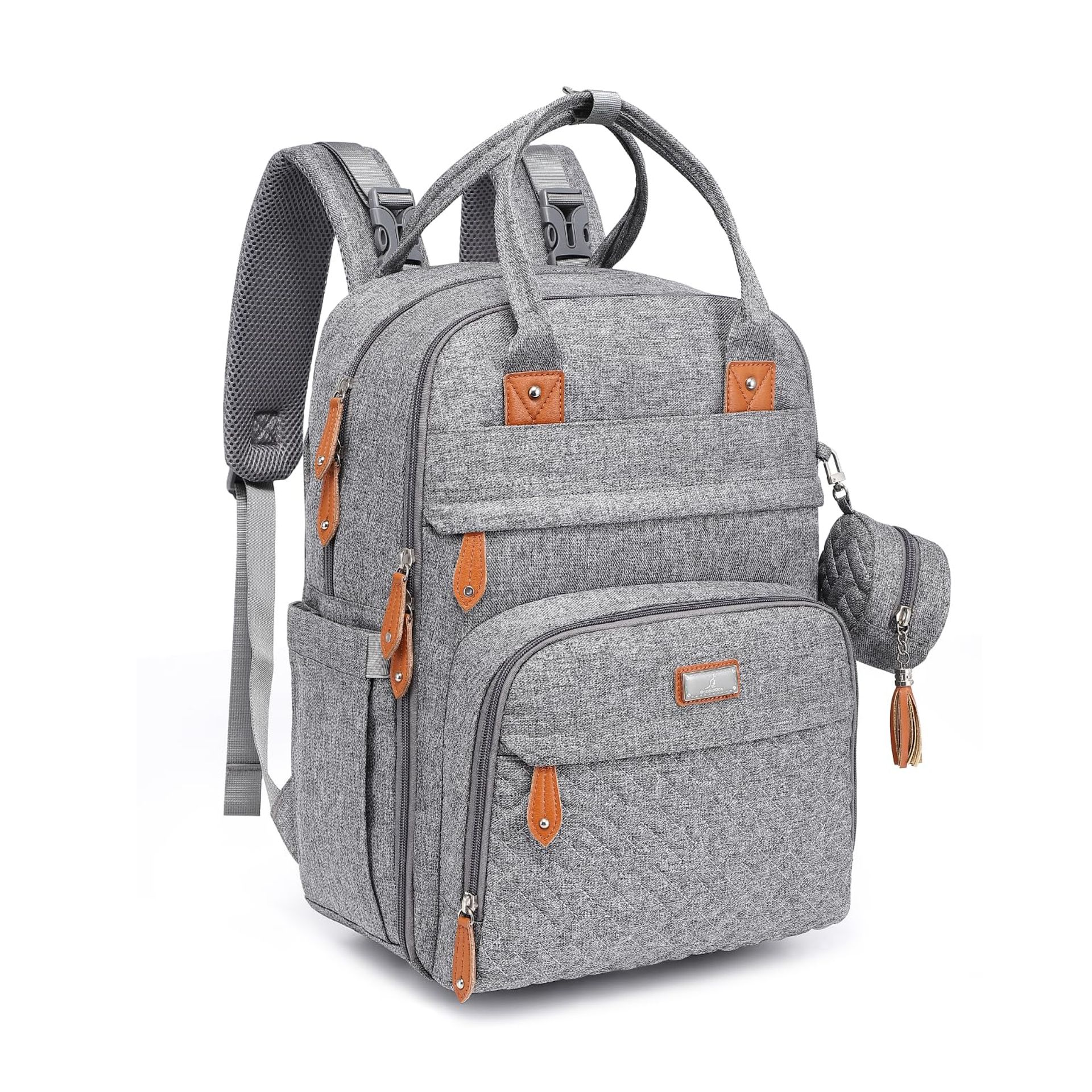 Versatile Baby Changing Backpack with Mat & Pacifier Holder - Light Grey for Mum & Dad