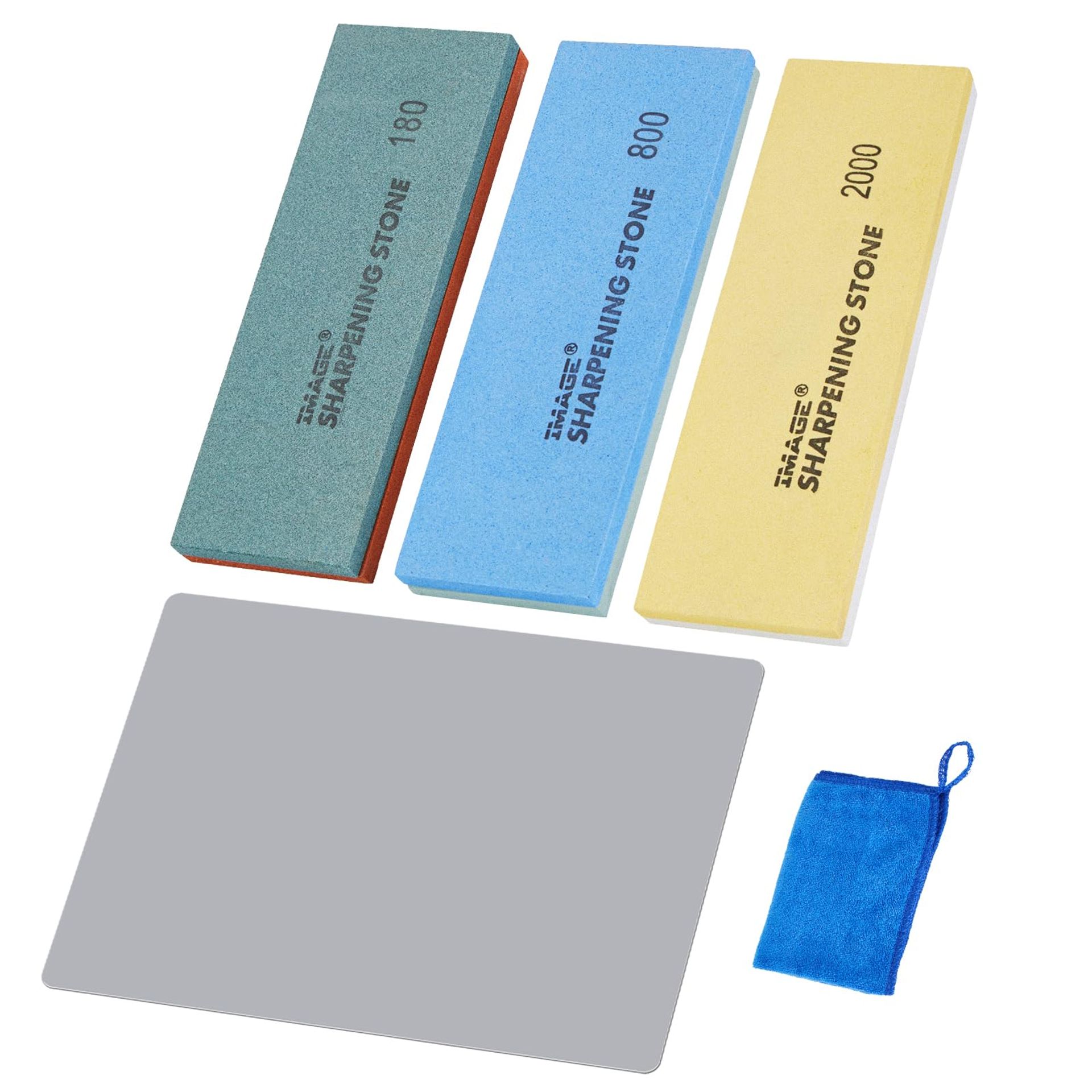Double-Sided Sharpening Stone Set 180/400 800/1500 2000/3000 Grit Whetstone with Anti-Slip Mat - Grey Multi-Grit