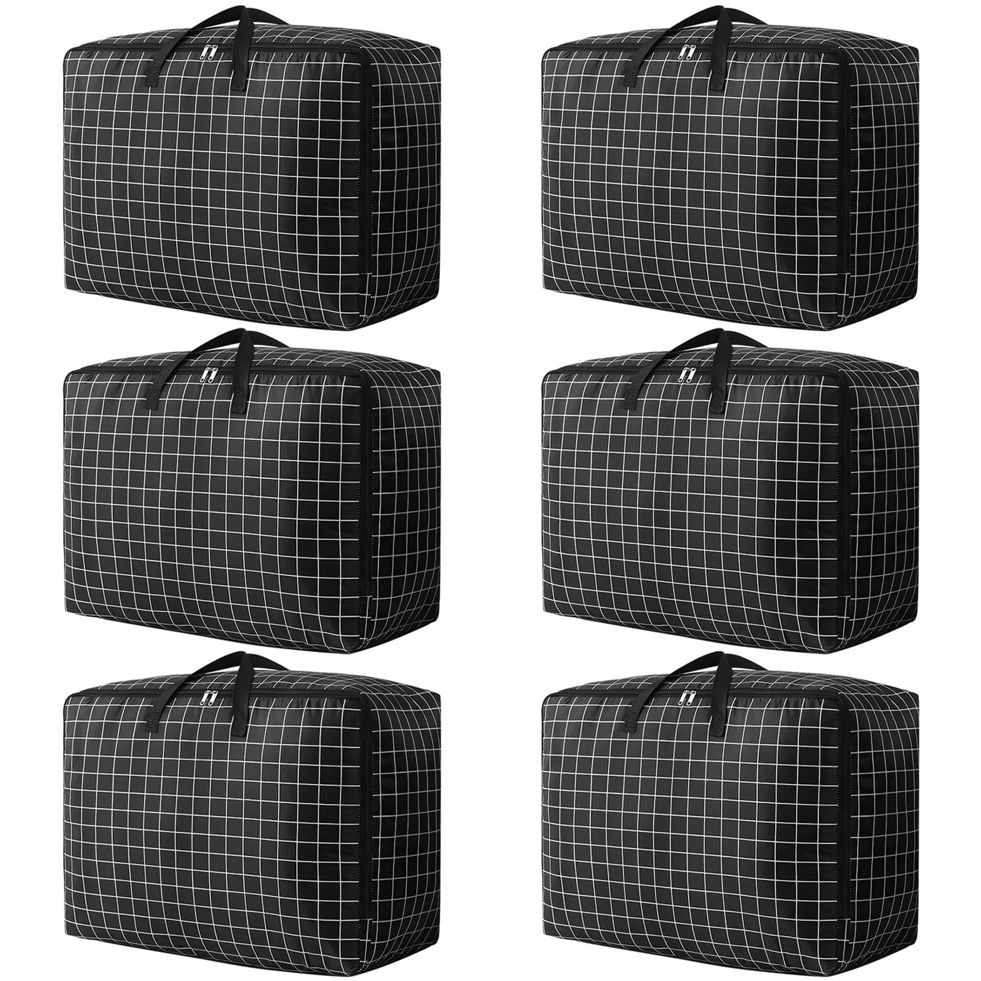 6 Pcs Large Storage Bags 105L Oxford Cloth Moving & Underbed Organisers with Zips for Clothes, Bedding, Blankets & Duvets - Stripes 6*105L