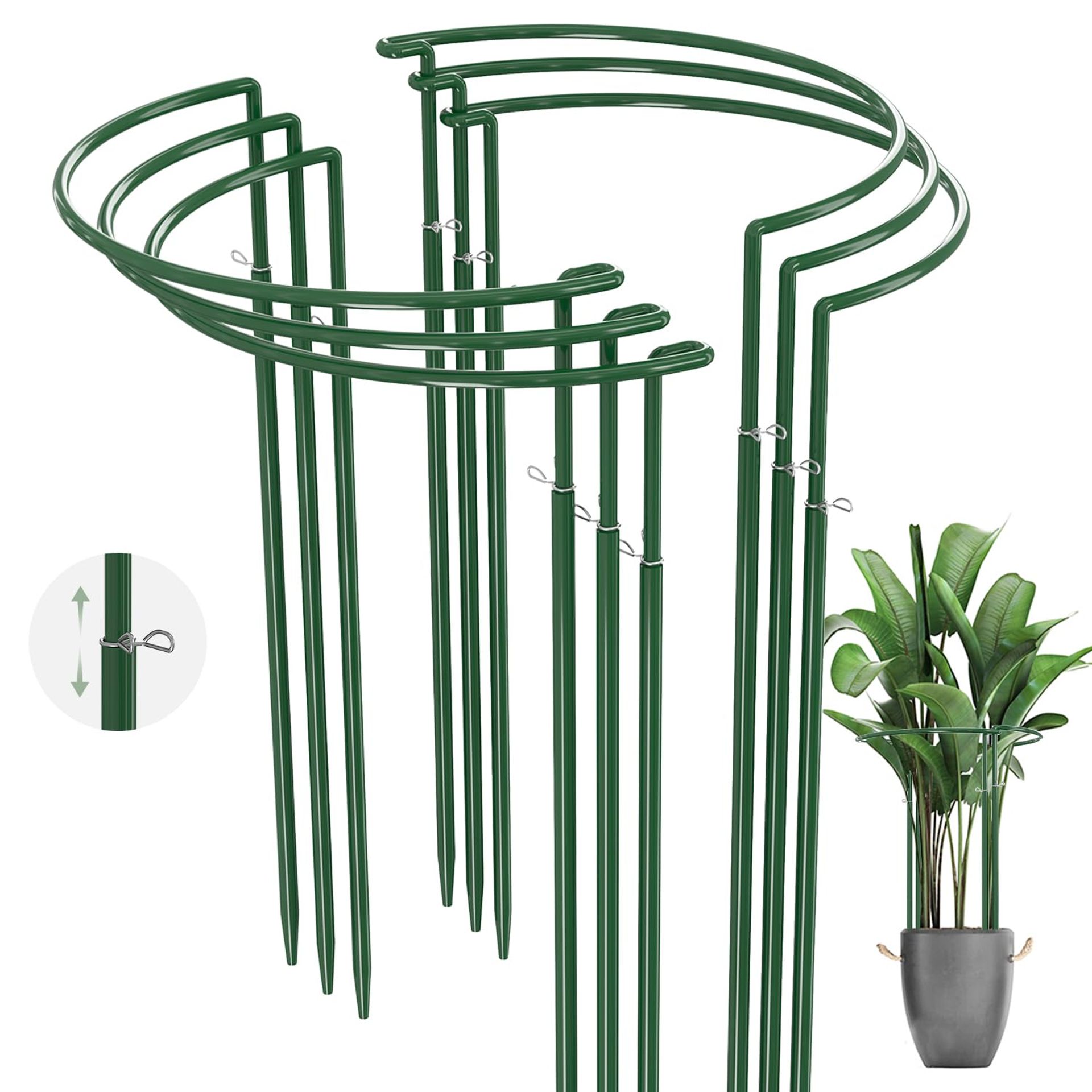 6 Pack Adjustable Plant Support Stakes 40-80cm Metal Half-Round Supports for Roses, Peonies & Hydrangeas