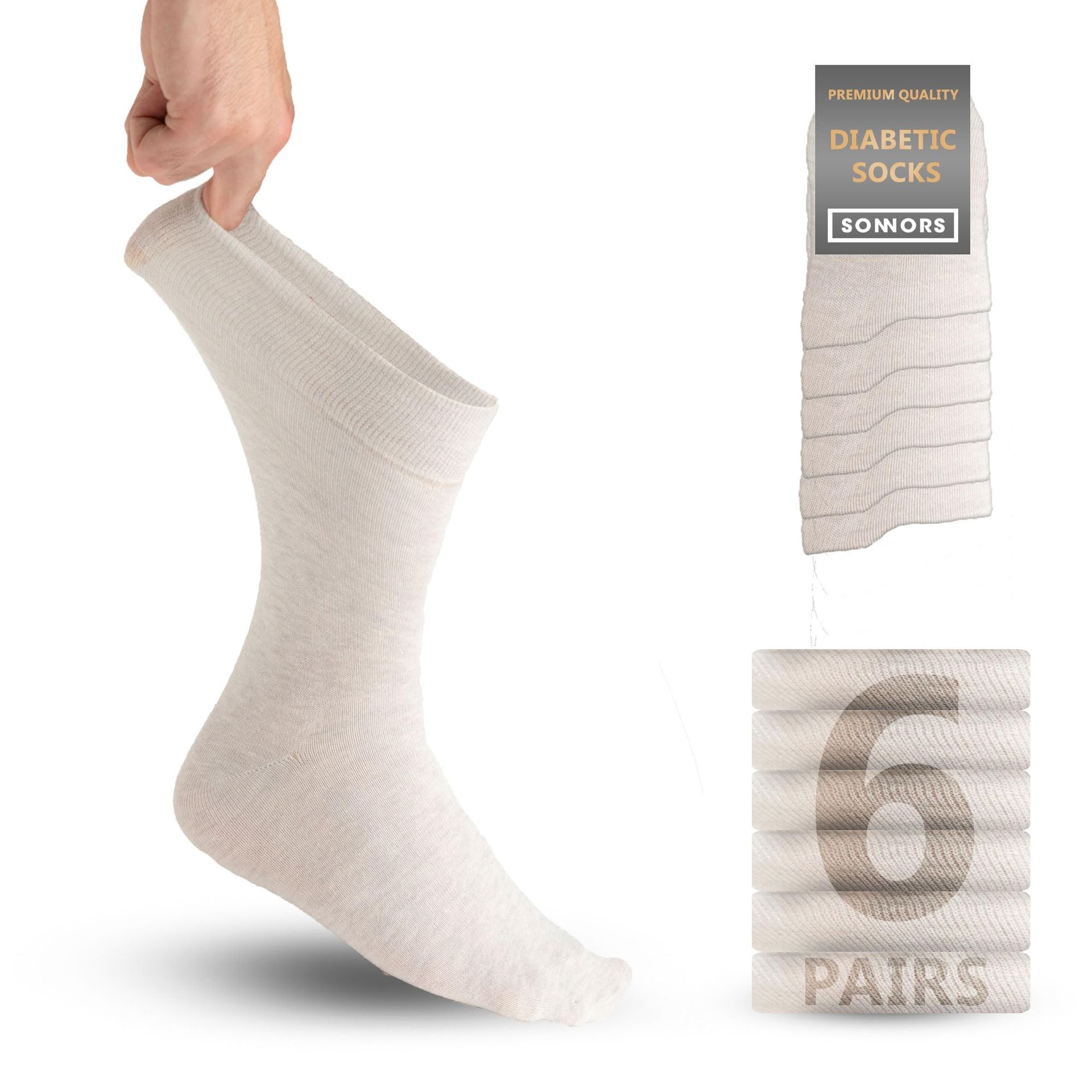 6 Pairs Neuropathy & Diabetic Socks for Men & Women - Breathable Cotton, Non-Binding Fit for Swollen Feet & Ankles - Grey UK Size 6-8