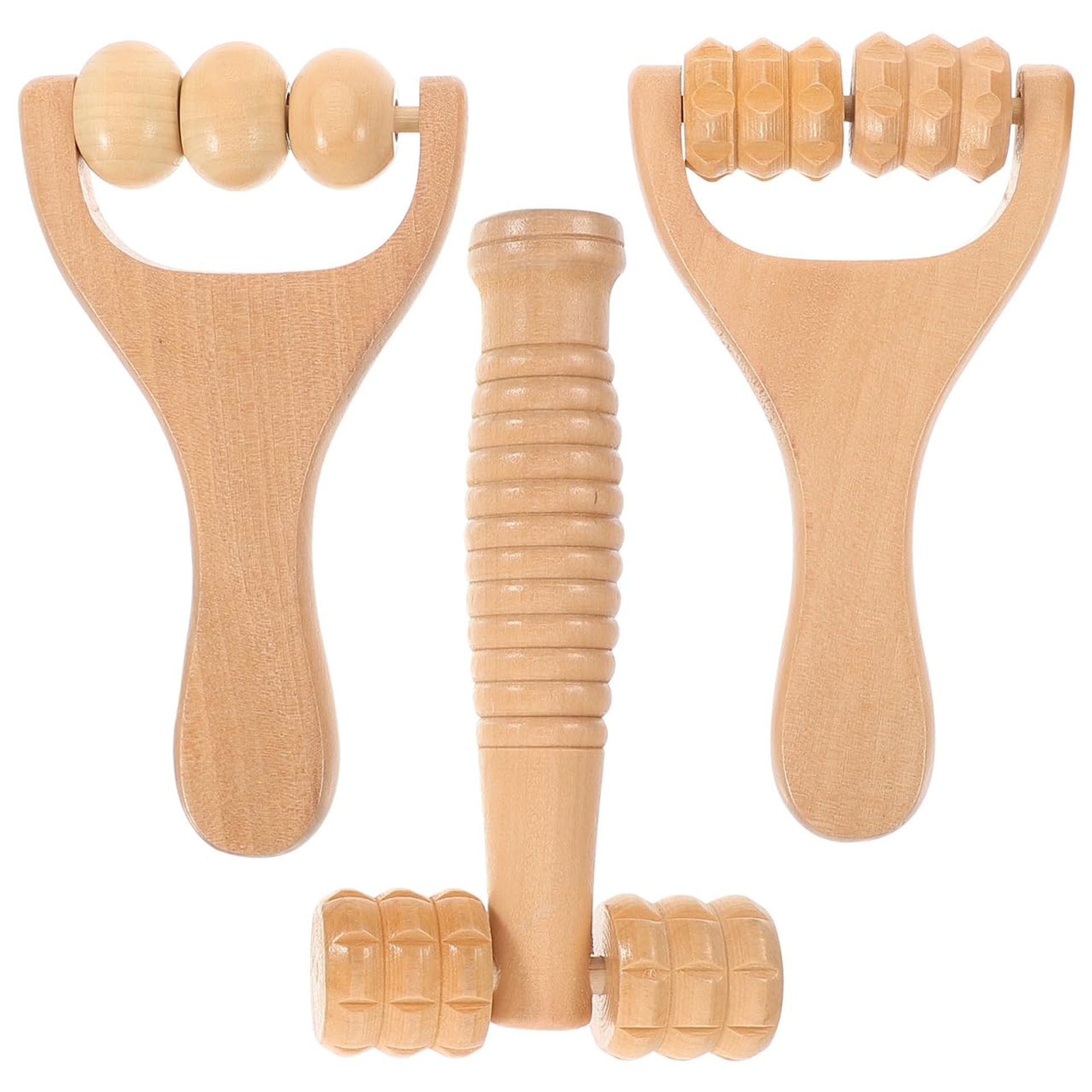 3Pcs Wooden Massage Roller Set Full Body Wood Therapy Tools for Muscle Relief and Relaxation - As Shown 15x8cm