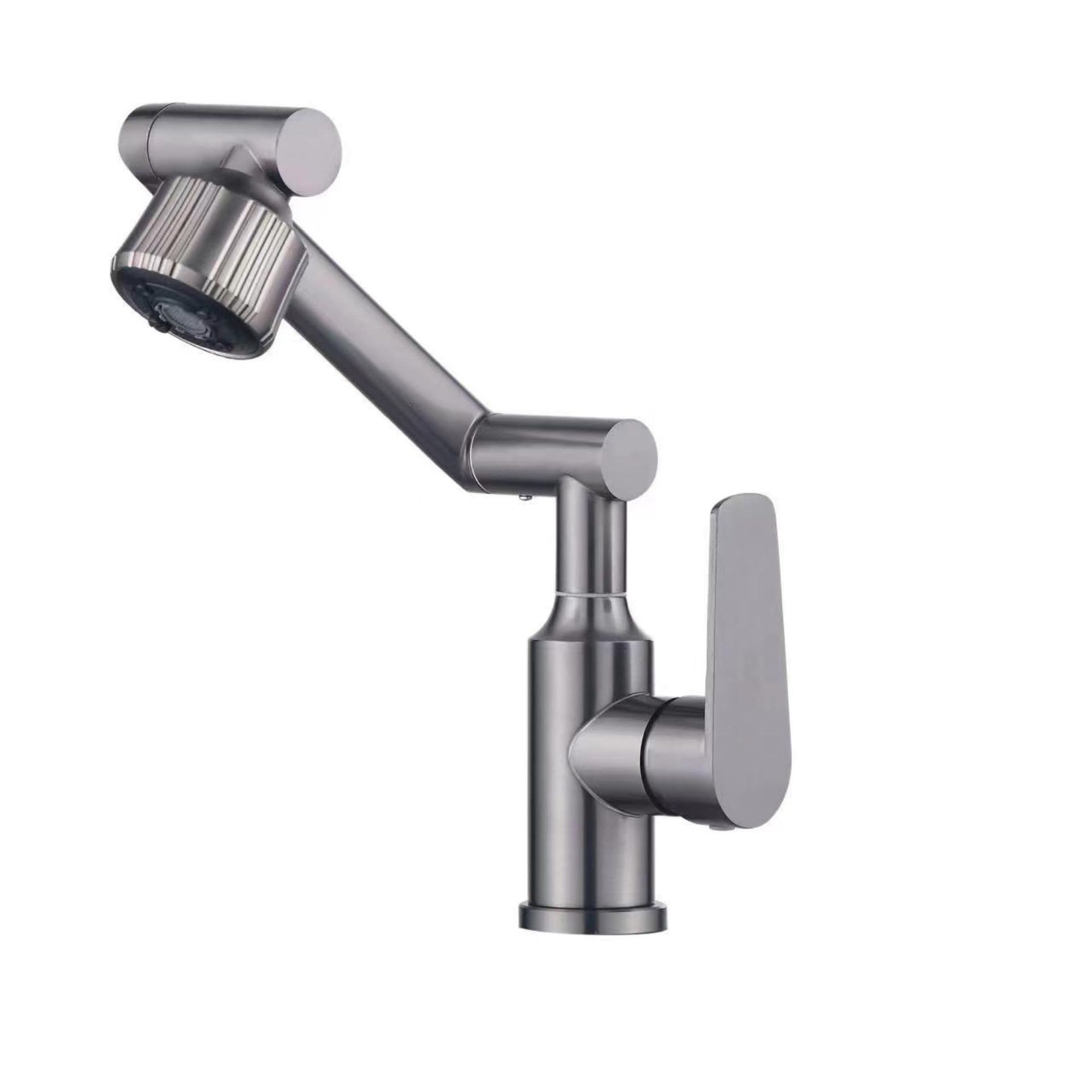 Swivel Basin Mixer Tap Single Handle Stainless Steel 70cm Pipes - Grey