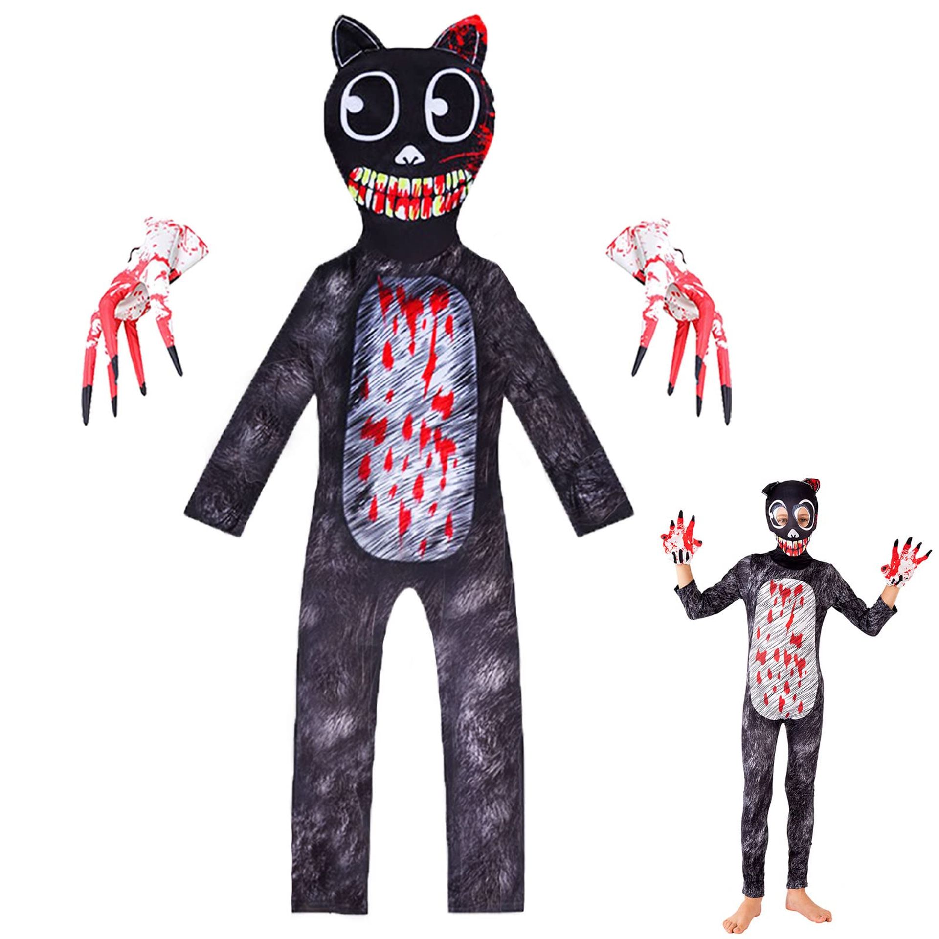 Kids Cartoon Cat Halloween Costume Scary Monster Fancy Dress Cosplay Outfit - Black M