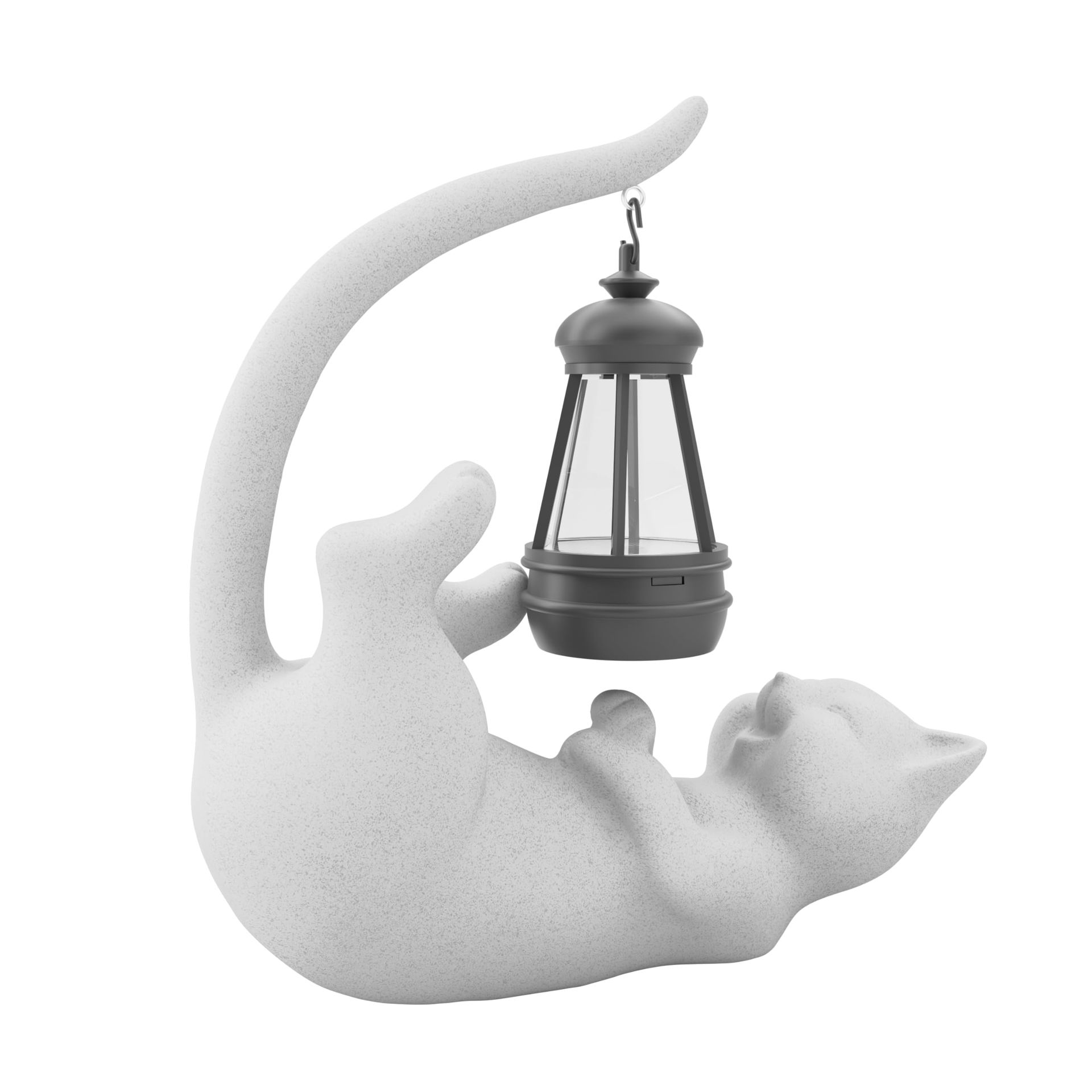 Solar Powered Garden Resin Statue Light 10 Inch Waterproof Outdoor Animal Ornament for Patios, Lawns and Balconies - White Lying